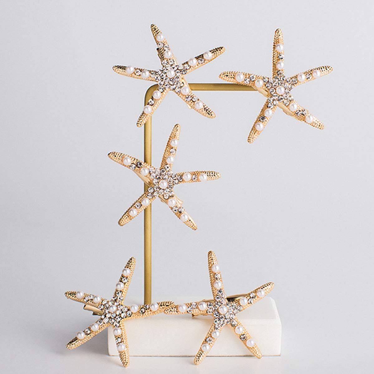 3Pcs Starfish Hair Clips with Rhinestones & Imitation Pearls - Elegant Alloy Hair Barrettes for Women - Perfect for Weddings, Beach Parties & Summer Hairstyles