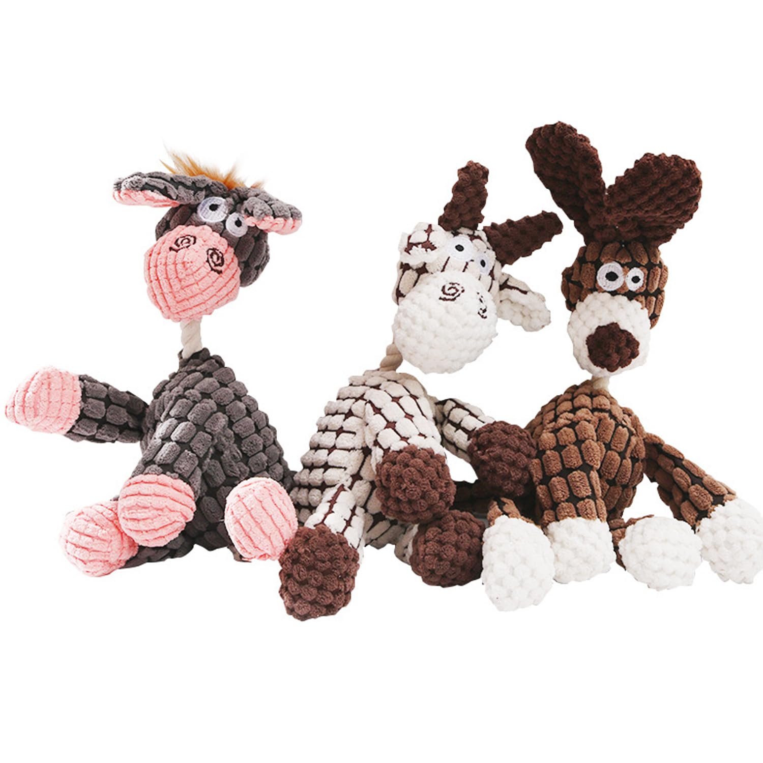Durable Squeaky Dog Toys for Small & Medium Dogs - 3 Pack Plush Puppy Chew Toys (Donkey, Horse, Sheep) - Interactive Teething Relief Toys for Puppies - Perfect for Indoor Play, Training & Anxiety Relief
