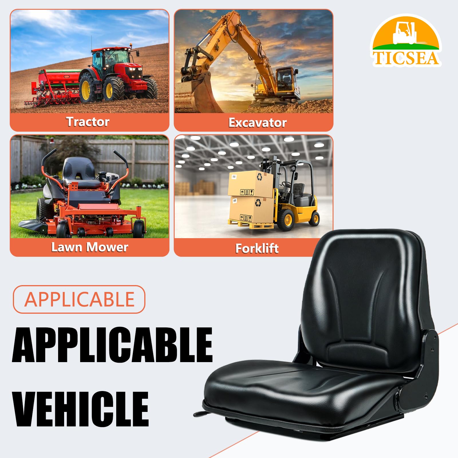 Universal Forklift Seat - Fold Down Tractor Seat with Micro Switch for Caterpillar, Excavator, Skid Loader, Backhoe, Dozer & Telehandler | Heavy Duty Operator Comfort for Construction & Farming Equipment