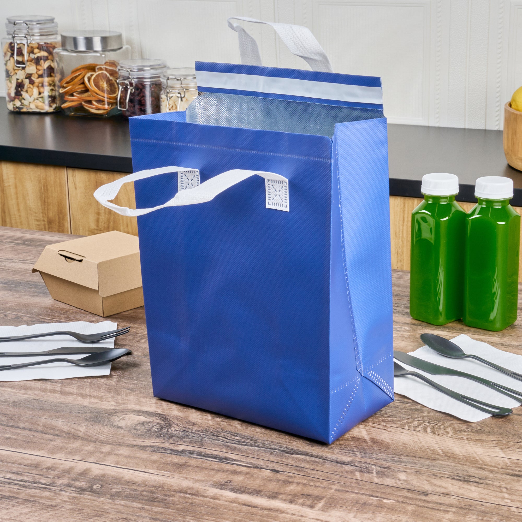 Blue Insulated Tamper-Evident Takeout Bags 8.25