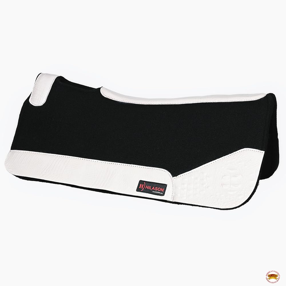 HILASON Western Wool Felt Gel Horse Saddle Pad with White Alligator Print Leather - Comfortable & Durable Riding Pad for Trail Riding, Training & Show Horses