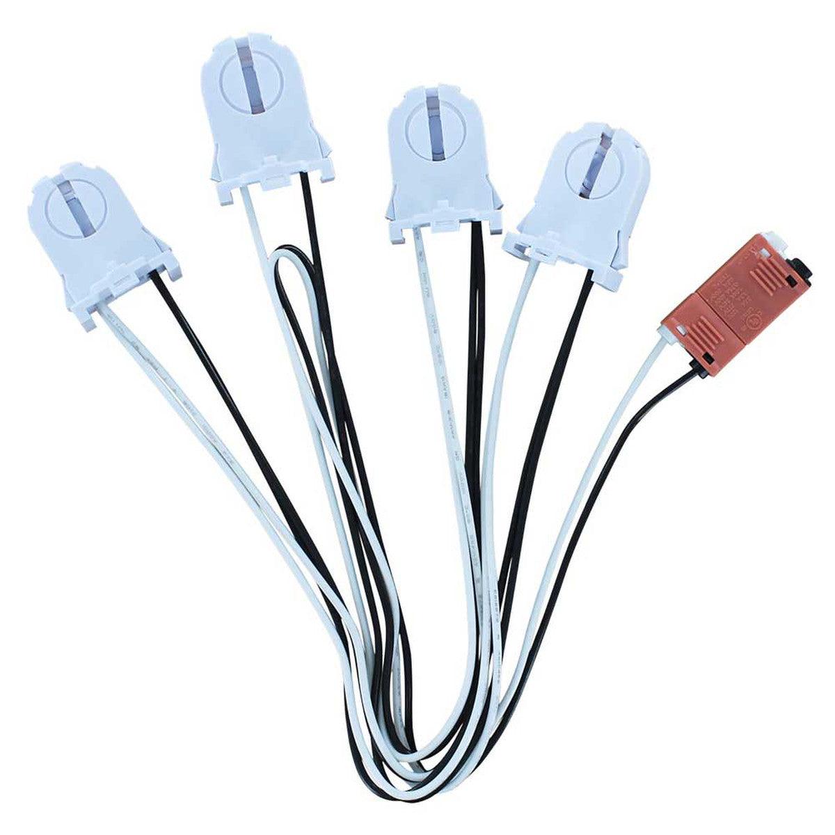 4-Lamp LED Tube Wiring Harness with Short Non-Shunted Sockets - Easy Retrofit for T8/T12 Fluorescent to LED Conversion - Perfect for Offices, Warehouses & Commercial Lighting Upgrades