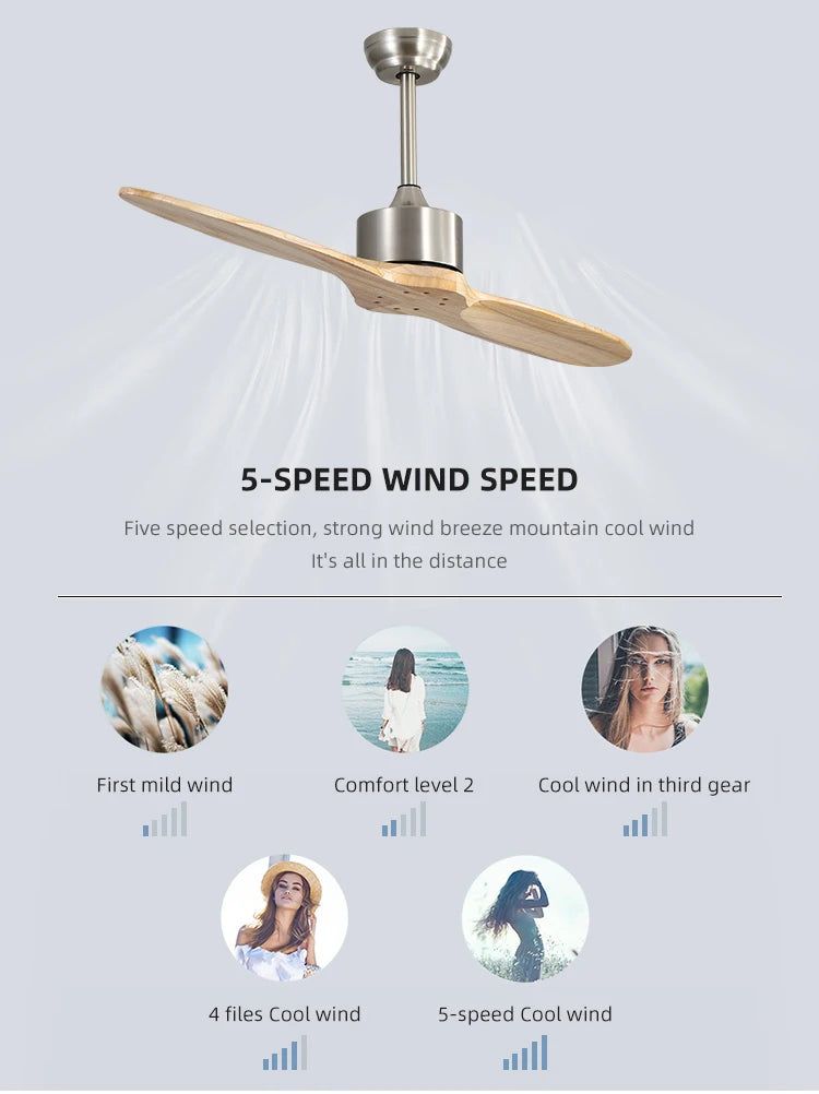 60 Inch Solid Wood Ceiling Fan with Remote Control - Perfect for Living Room, Bedroom, and Outdoor Patio Cooling