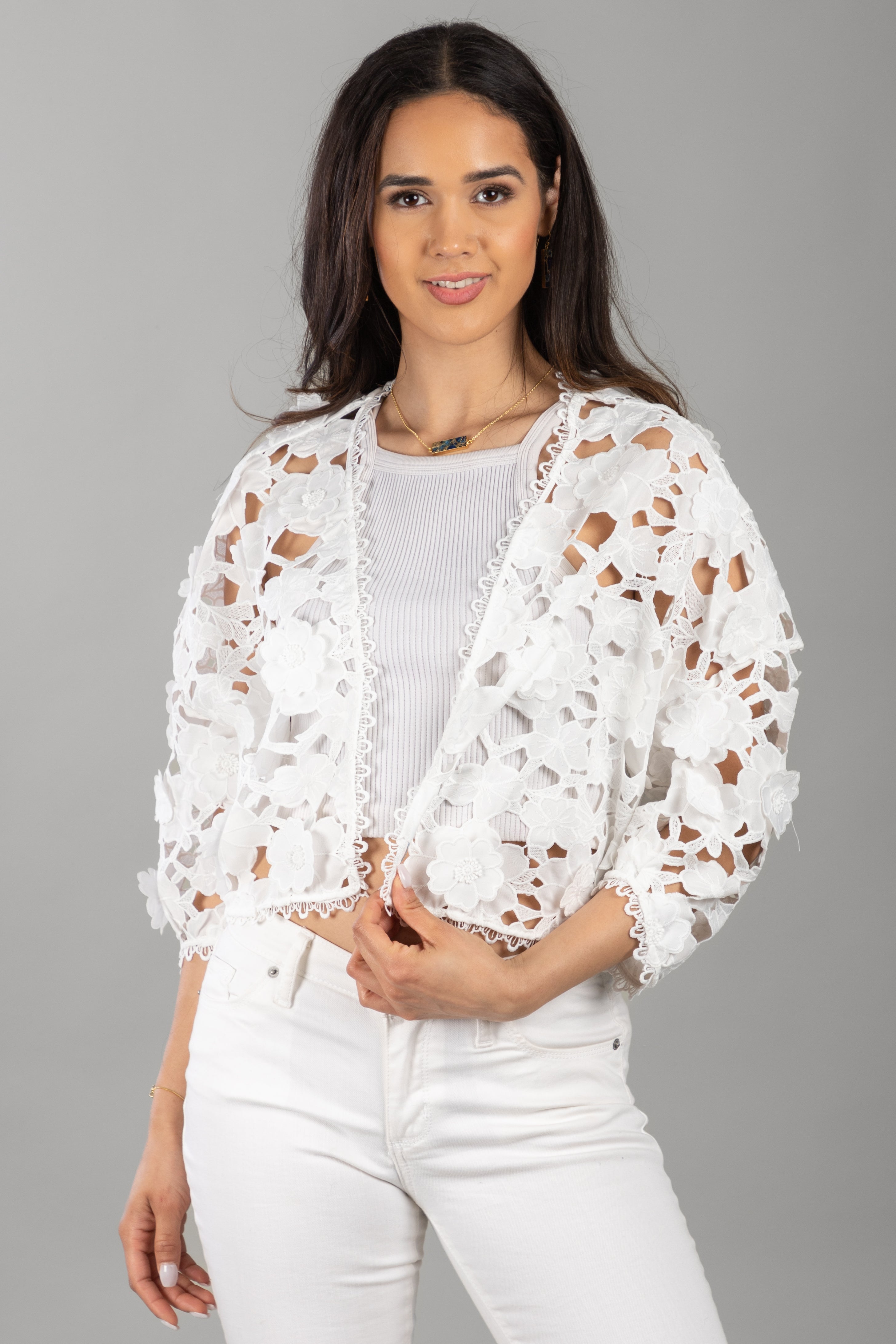Elegant Floral Lace Cut-Out Bolero Jacket for Women - Perfect for Weddings, Parties & Special Occasions