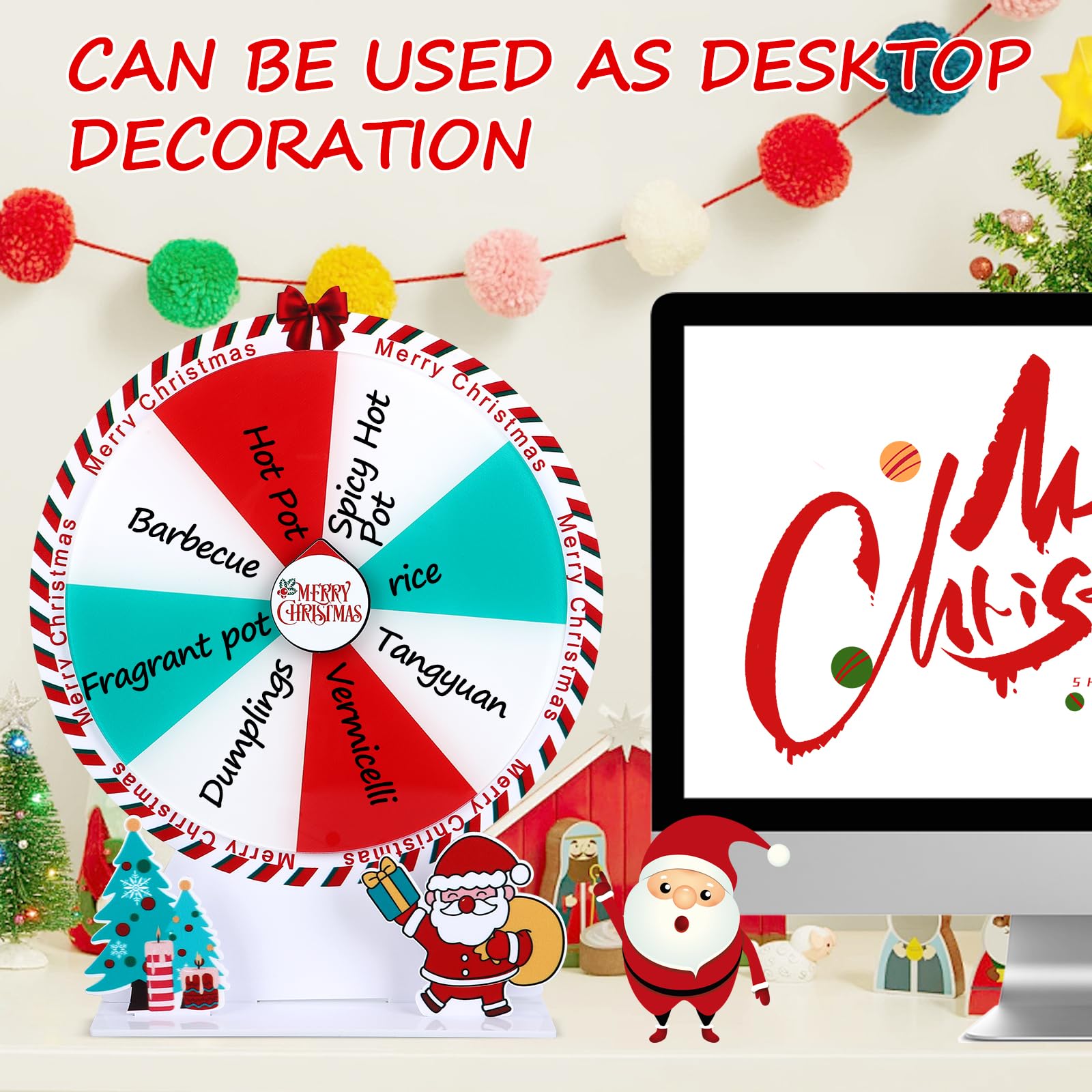 8 Inch Christmas Spinner Prize Wheel - 8 Slots Editable Spinning Wheel for Holiday Games, Carnival Prizes & Wheel of Fortune Style Fun - Perfect for Christmas Parties, Classroom Activities & Festive Events