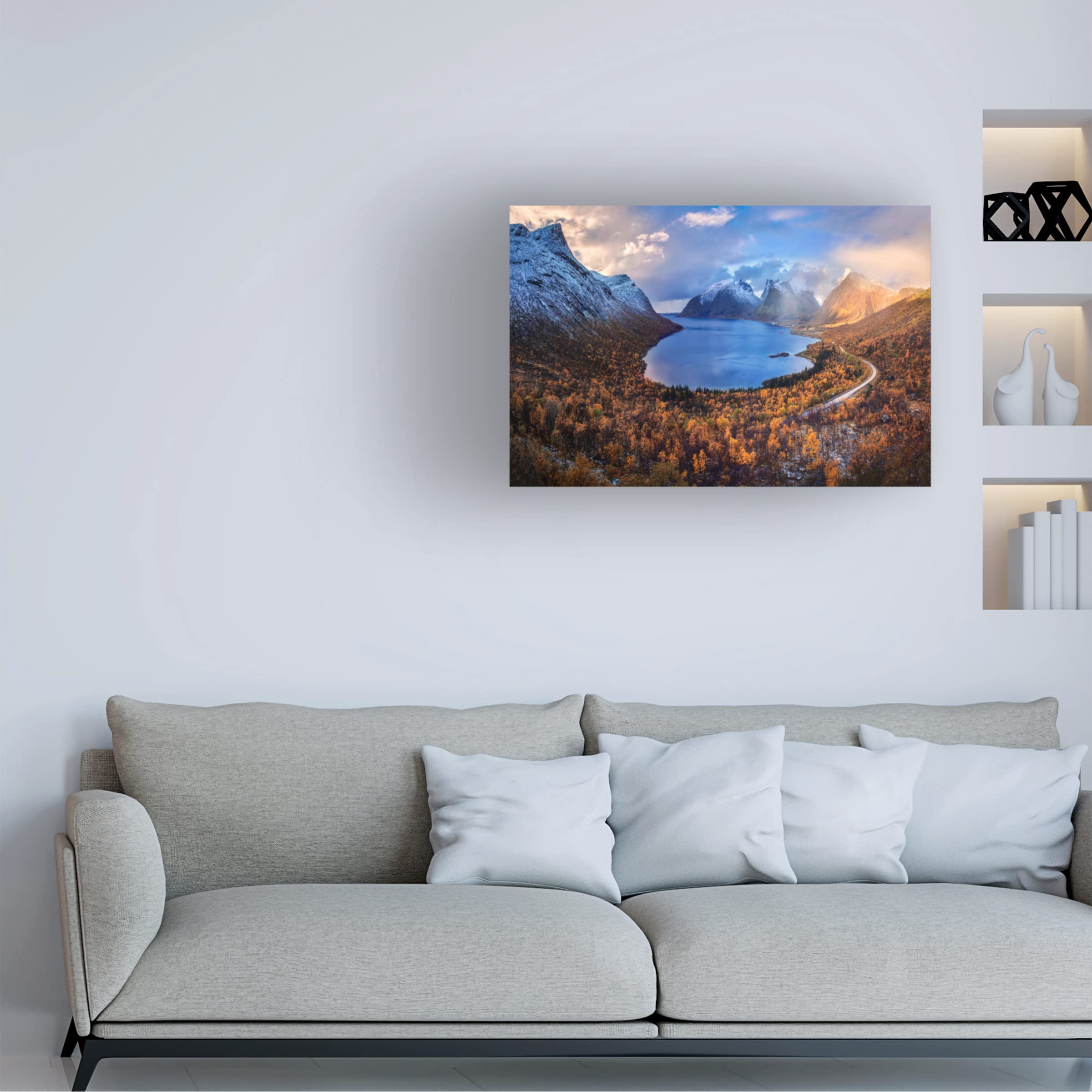 Mei Xu 'Autumn In Senja' Canvas Wall Art Print - Scandinavian Landscape Painting for Living Room, Bedroom & Office Decor