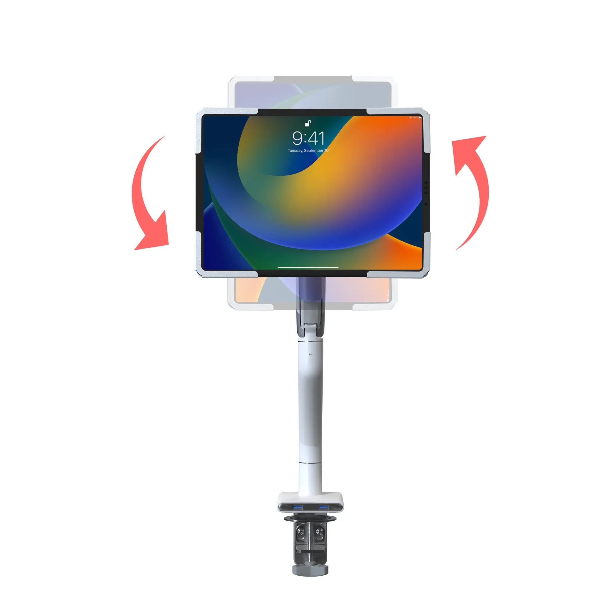 Secure & Slim Spring Arm Mount with USB Ports & Universal Holder for iPad 9.7