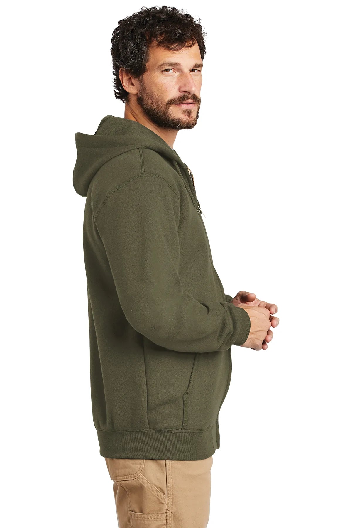 Carhartt Midweight Zip-Up Hoodie for Men & Women - Moss Green Fleece Pullover with Front Pockets | Outdoor Work, Casual Wear & Layering