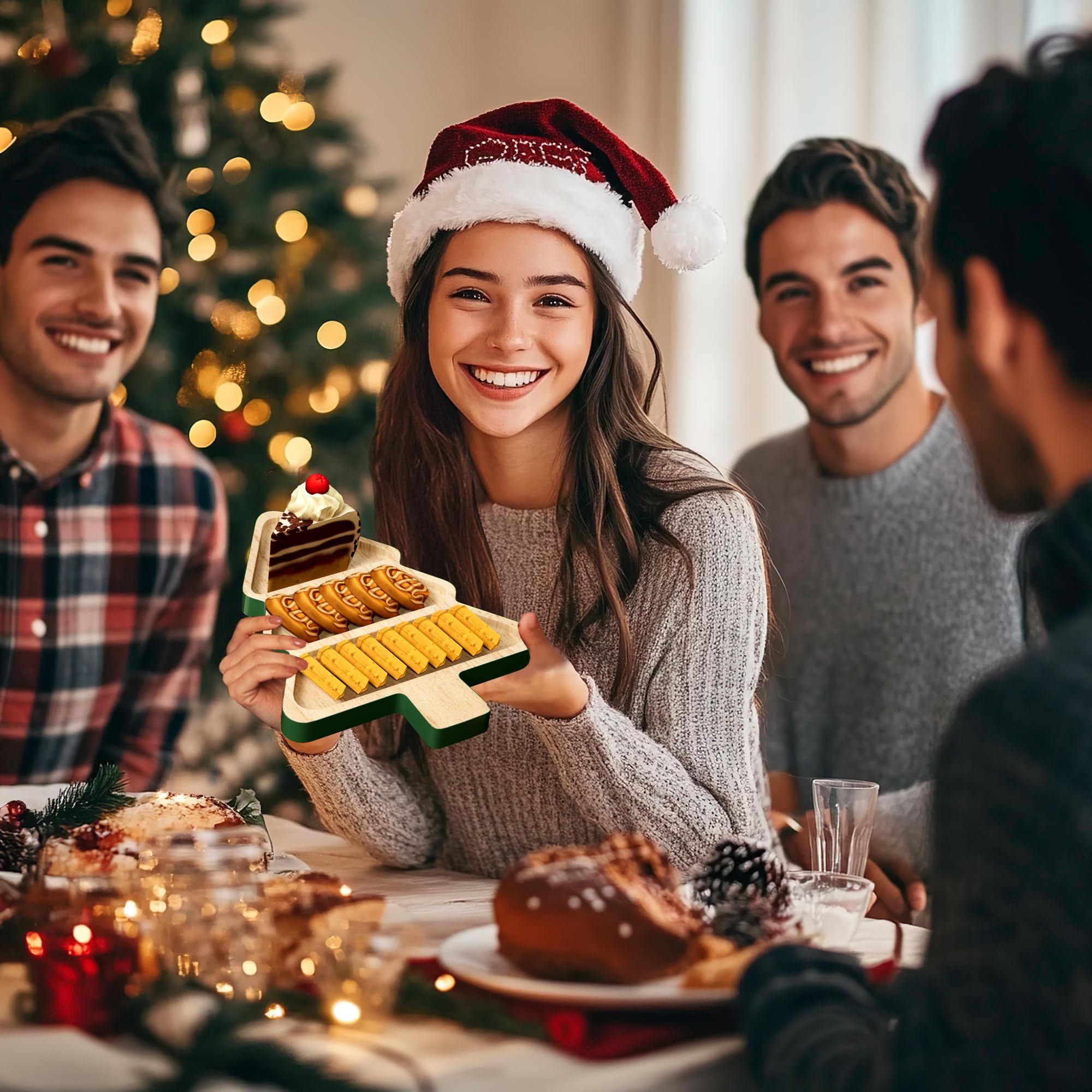 2-Piece Wooden Christmas Tree Shaped Serving Platter Set - Charcuterie Board for Cheese, Snacks & Desserts | Holiday Appetizer Tray with Gift Box - Perfect for Christmas Parties, Family Gatherings & Festive Entertaining