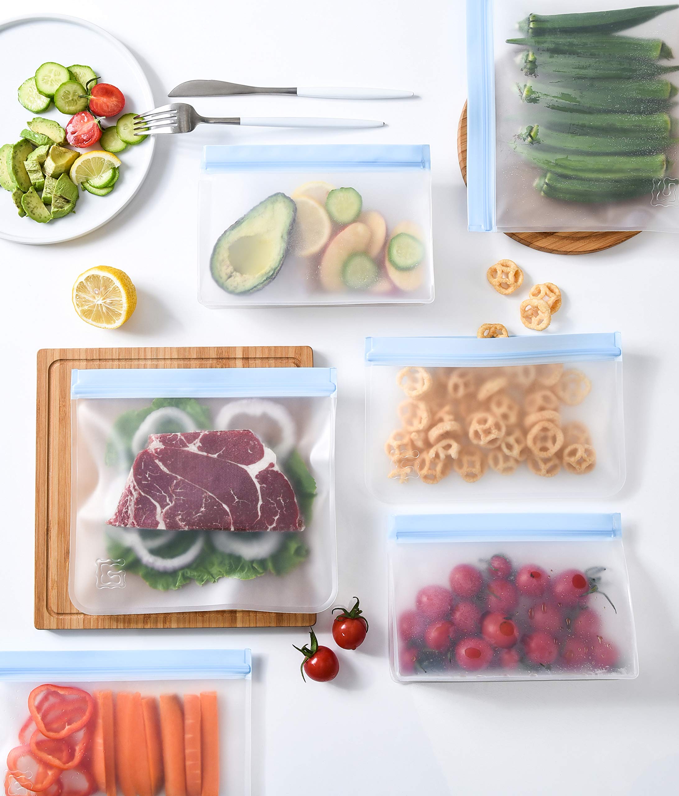 Premium Reusable Storage Bags Set of 10 - Leakproof Freezer Safe for Lunch & Snacks