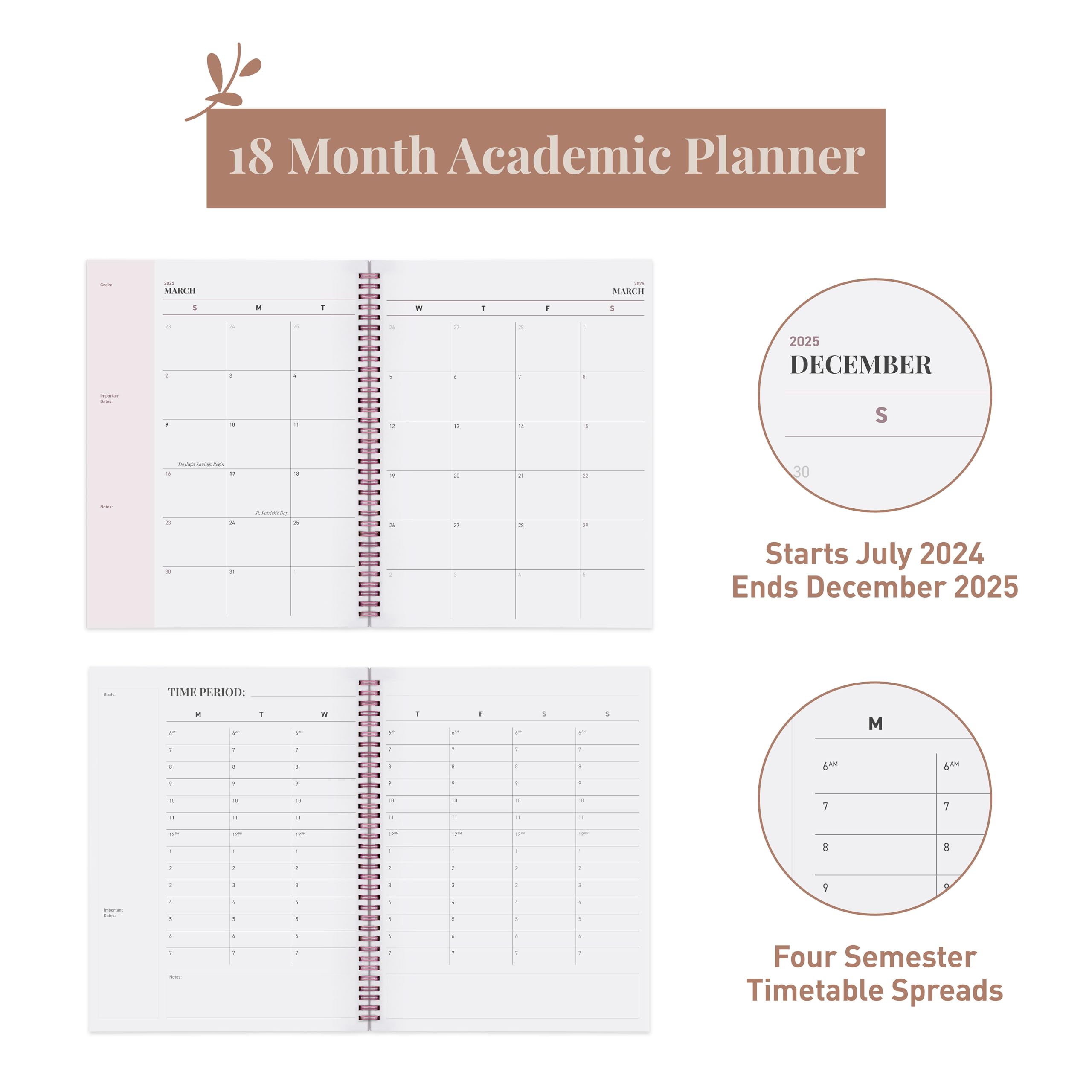 2024-2025 Academic Planner | 18-Month Weekly & Monthly Organizer with Twin-Wire Binding | 8.5 x 11 Inch Pink Planner with Sturdy Cover & Notes Pages | Perfect for Students, Teachers & Professionals - School, Office & Home Use