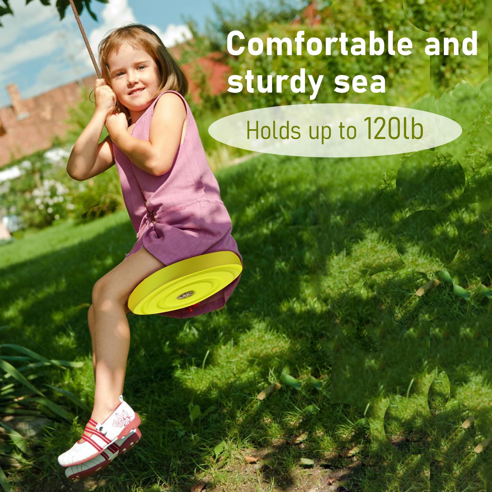 IFOYO Round Tree Swing Disc - Heavy Duty Kids Swing Seat for Outdoor Backyard, Playground & Garden - Supports 220lbs/100kg for Children Ages 3-10 Years (Yellow) - Perfect for Backyard Fun, Playdates & Outdoor Adventures