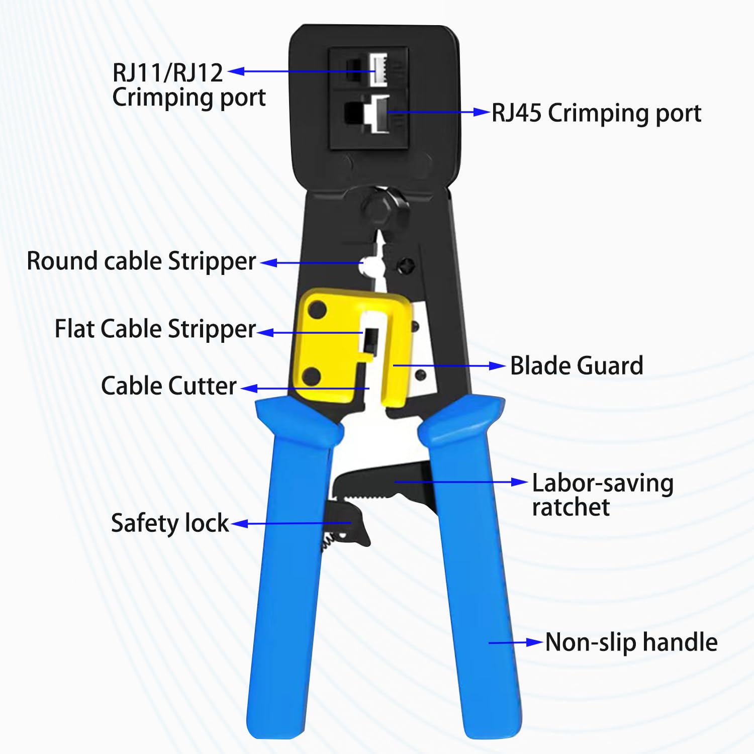 Professional Ratcheting RJ45 Crimp Tool Kit - Ethernet Crimper for Pass Through RJ45, RJ11 & RJ12 Connectors - Ideal for Network Installations, Home Office Setup & IT Maintenance