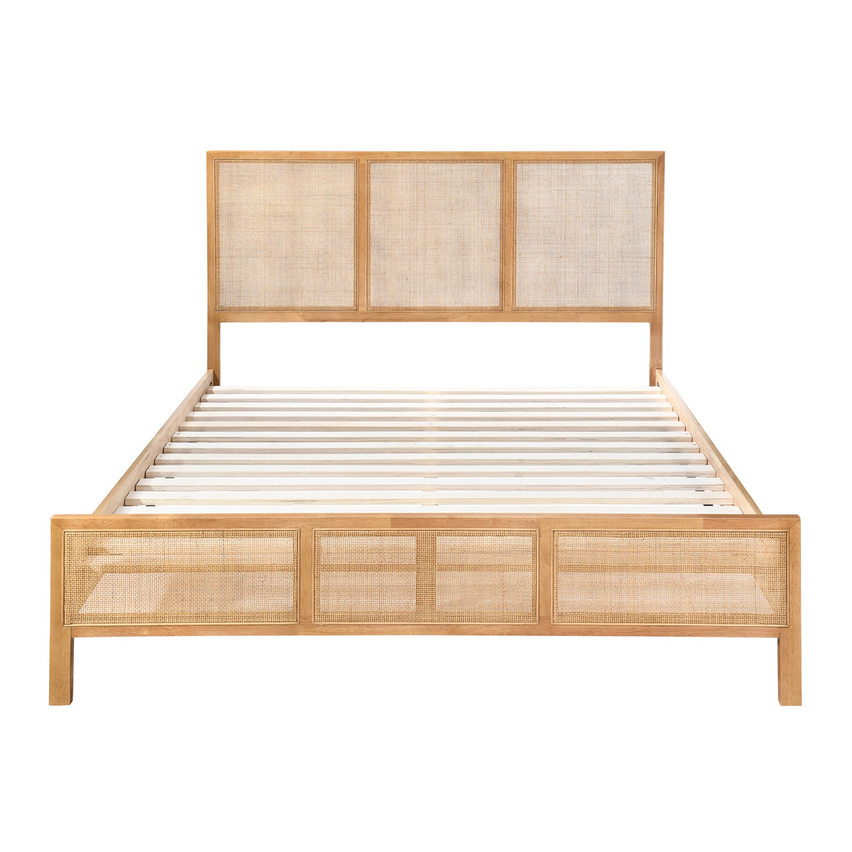 Kayla Rattan Solid Queen Bed Frame - Natural Oak Finish | Stylish Boho Bedroom Furniture for Cozy Home Decor