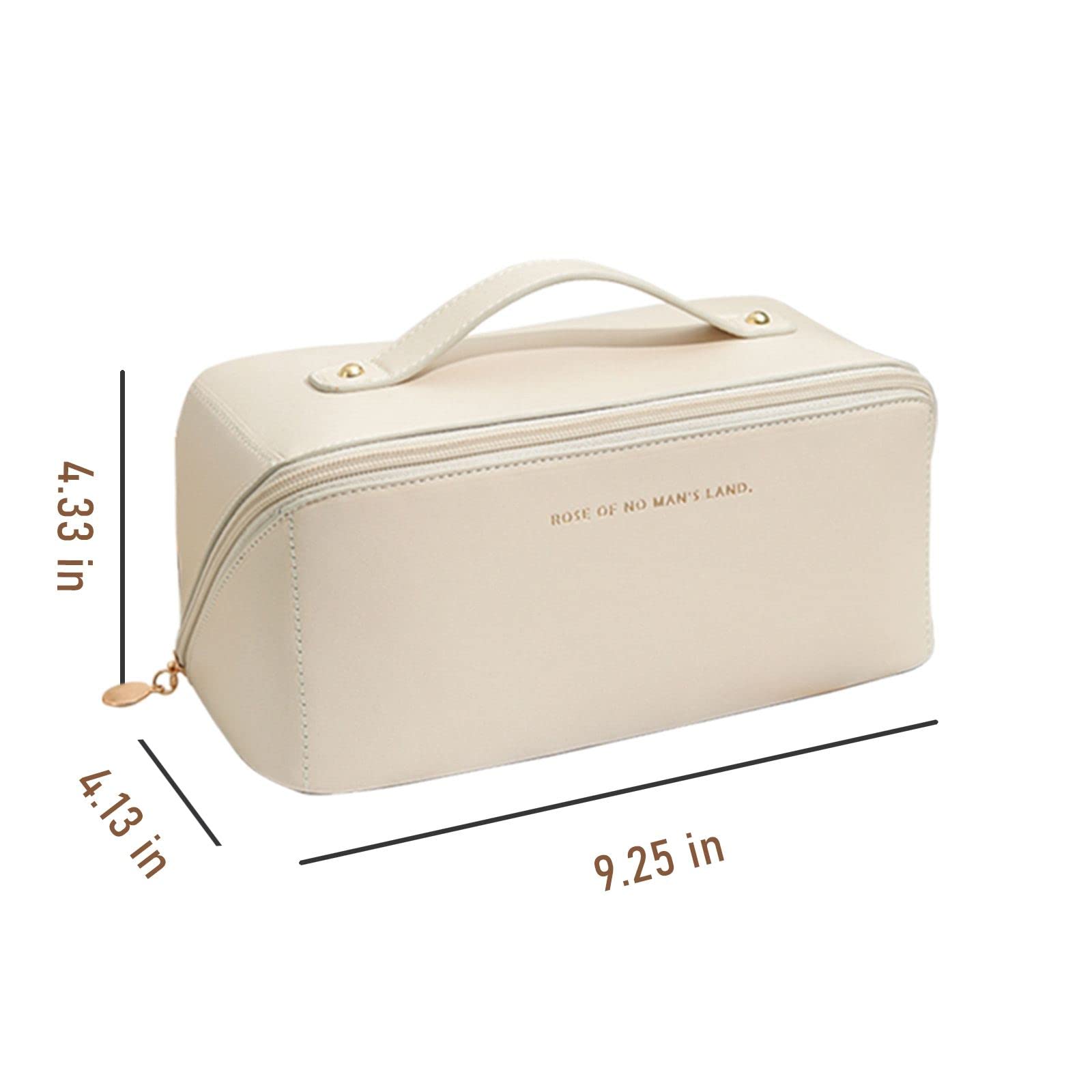 Portable Makeup Bag - Large Capacity Travel Cosmetic Organizer, Waterproof PU Leather Double Layer Cosmetic Case for Women | Perfect for Skincare Kits, Cosmetics & Toiletries | Ideal for Travel, Gym & Daily Use (White)