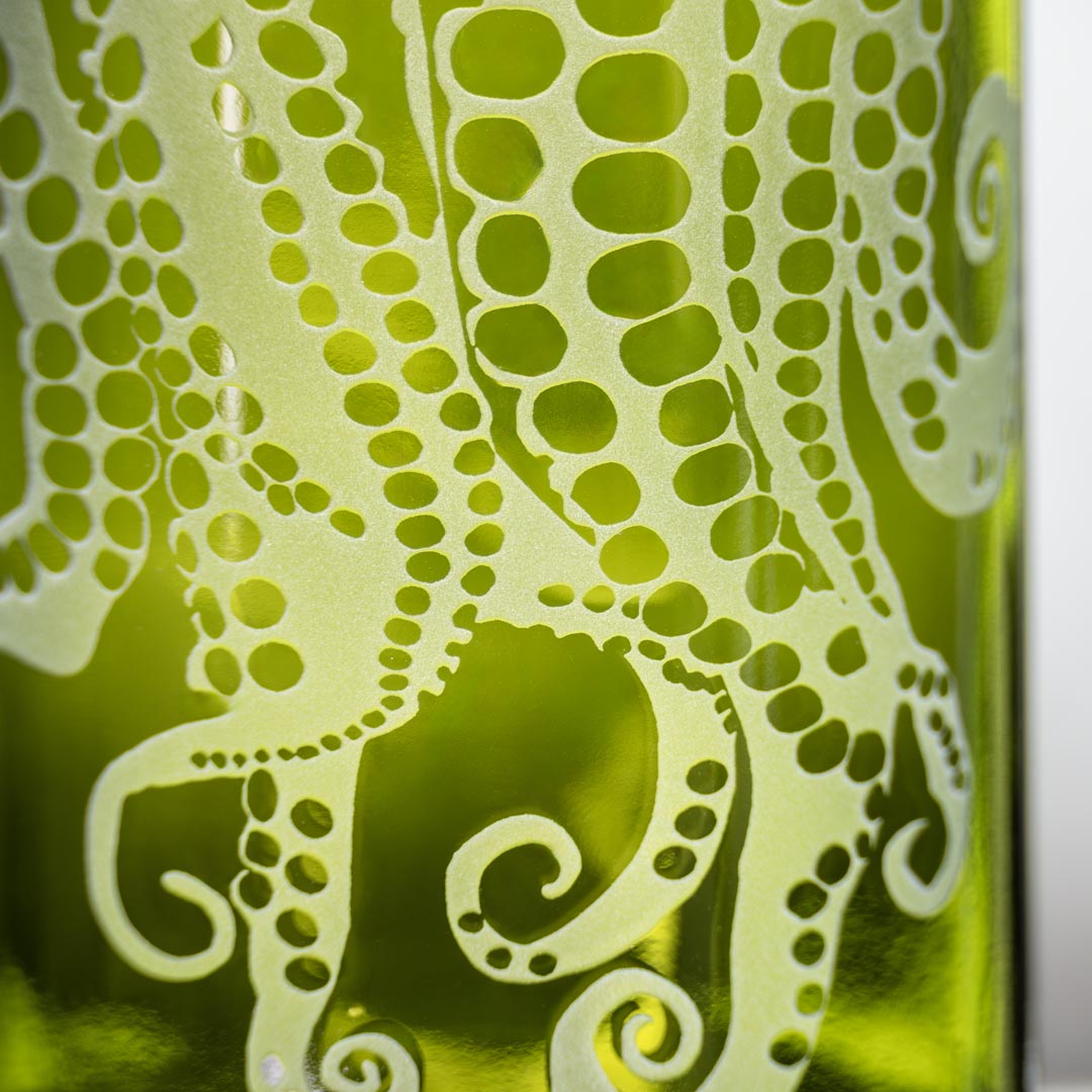 Upcycled Oscar Octopus 12oz Dark Green Reusable Tumbler Set of 2 | Eco-Friendly Coffee Cup for Office, Travel & Outdoor Adventures