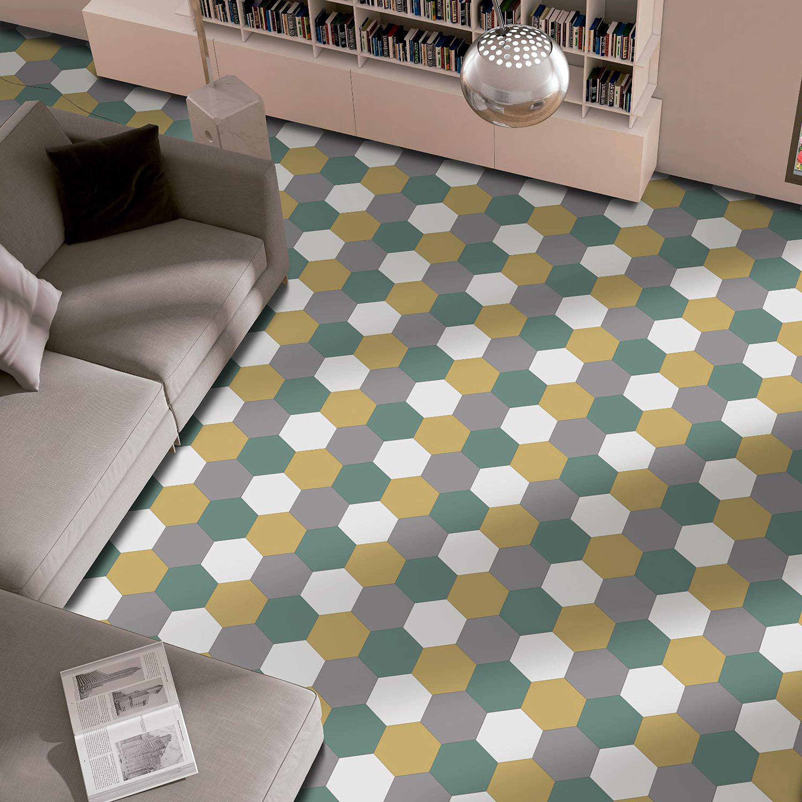 Somertile FCD10DATX Hexagon Ceramic Tile in Yellow - Perfect for Kitchen Backsplash, Bathroom Walls & Flooring