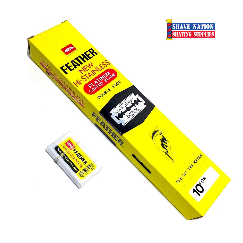 Feather Hi Stainless Double Edge Razor Blades - 100 Count (10x10) - Sharp & Smooth Shaving for Men - Perfect for Safety Razors, Beard Trimming & Travel Shaving Kits
