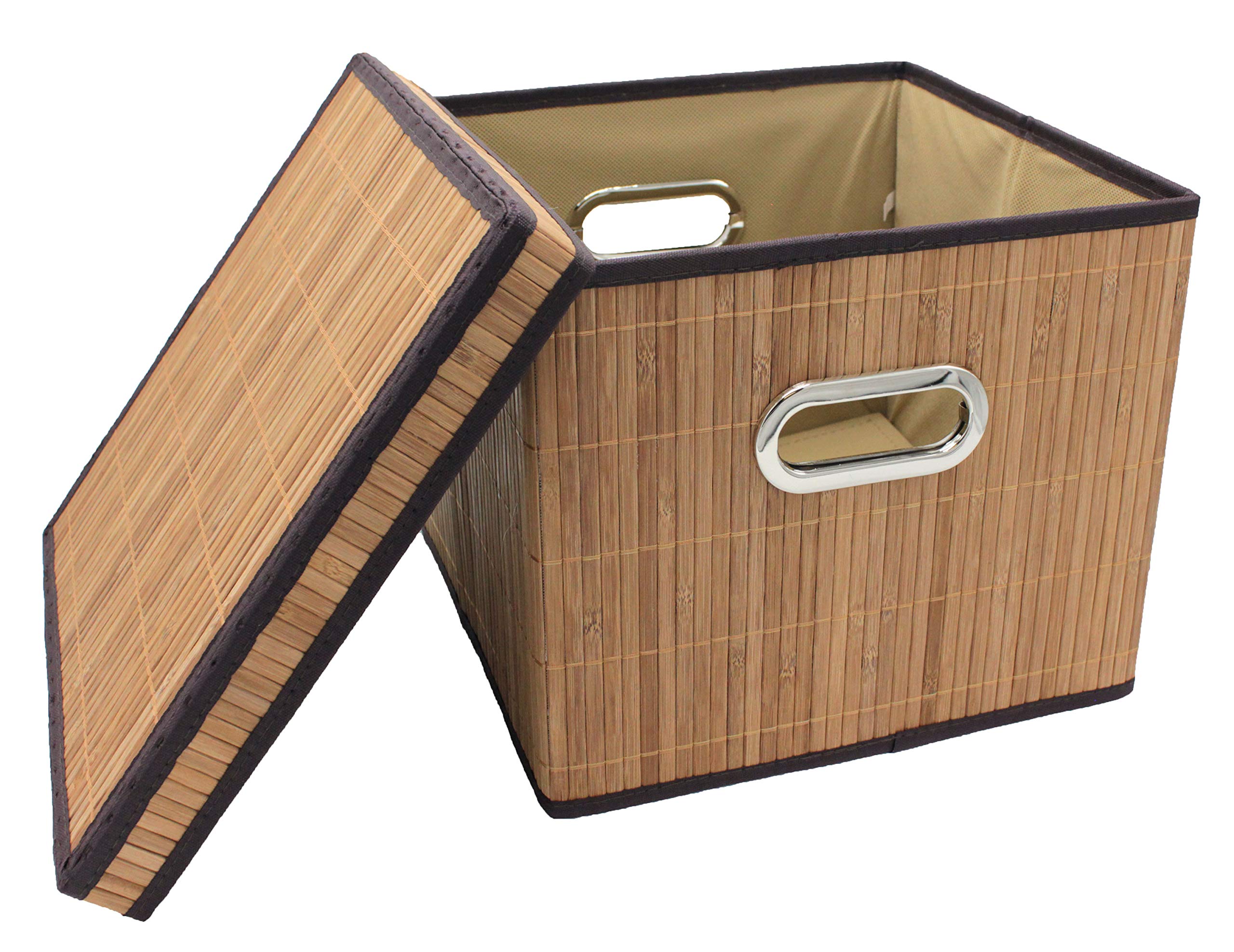 Natural Bamboo Foldable File Cabinet Storage Box - 2 Pack Letter Size Hanging Organizer with Lid for Home & Office Organization | Eco-Friendly Desk Storage Solution for Documents, Files, and Office Supplies