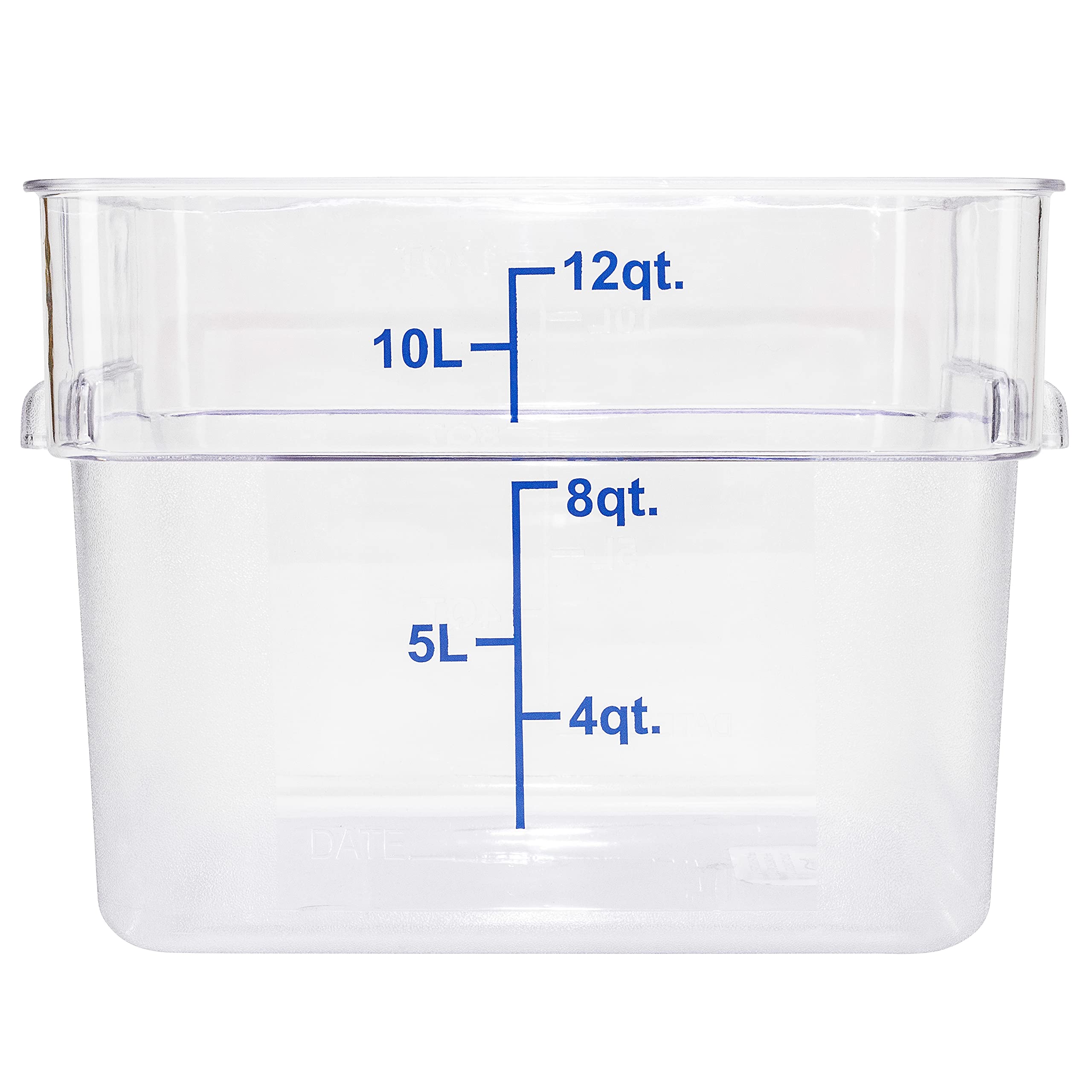 Restaurantware Met Lux 12 Quart Brine Buckets - 10 Pack Square Marinating Containers with Volume Markers, Built-In Handles, Clear & Blue Plastic Dough Rising Buckets (Freezer-Safe Lids Sold Separately) - Perfect for Pickling, Fermenting, Baking & Food Storage