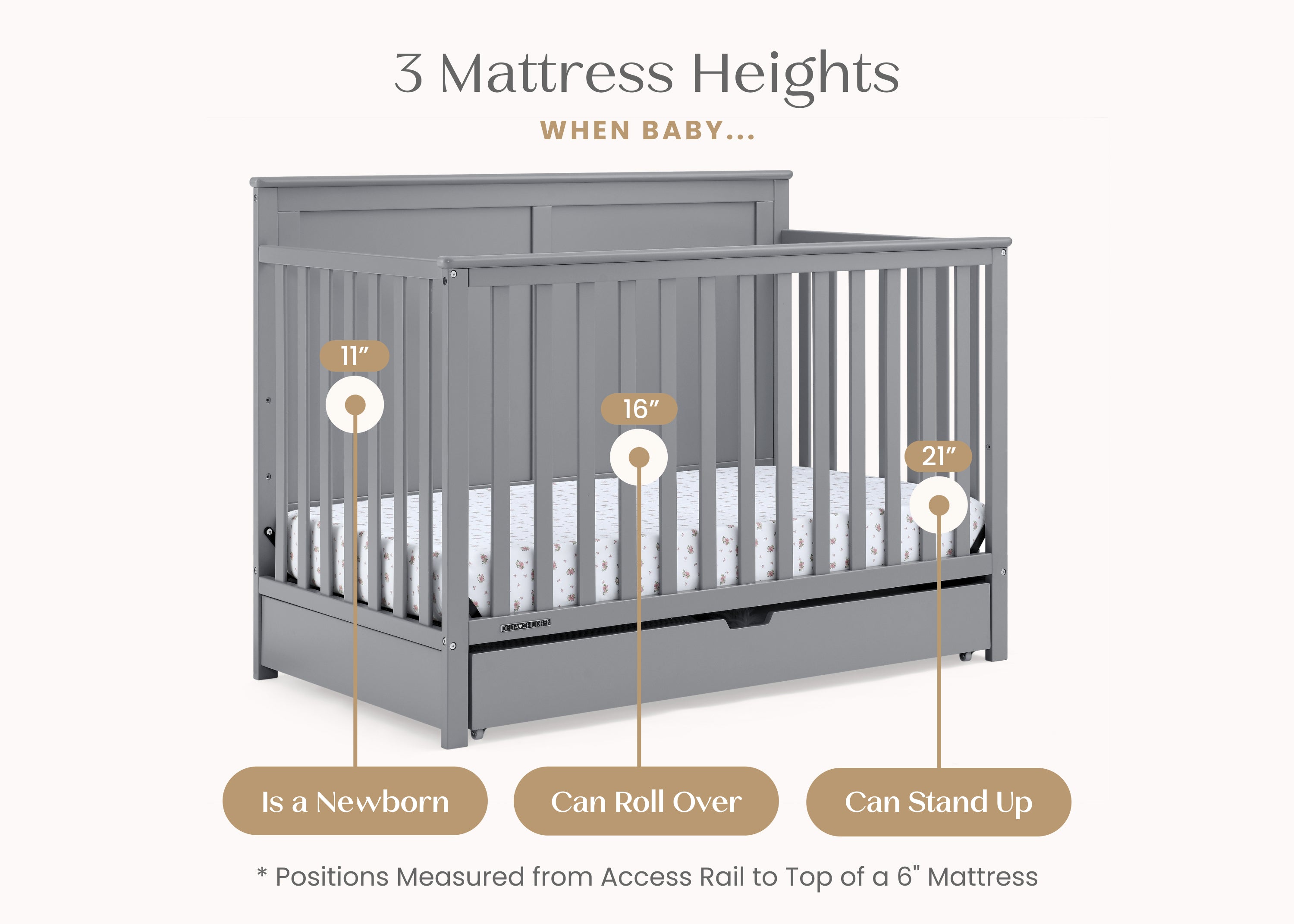 Logan 6-in-1 Convertible Baby Crib with Underdrawer Storage - White Nursery Furniture for Newborn to Toddler Bed | Perfect for Small Spaces & Modern Nurseries