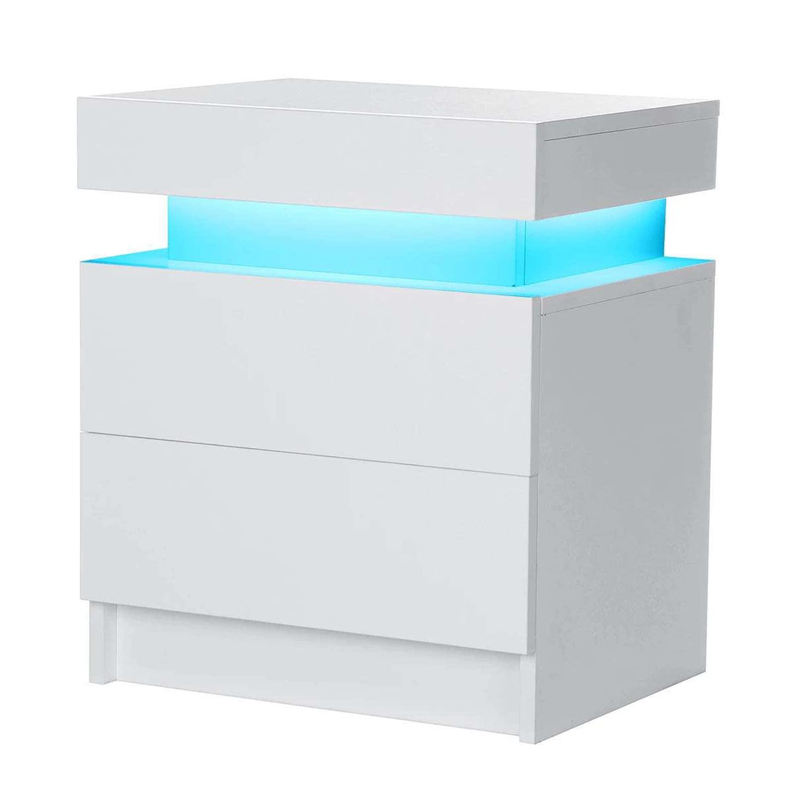Smart LED Bedside Table with Adjustable Lighting - High Gloss Floating Nightstand for Modern Bedrooms | Bedroom Furniture with Touch Control & Ambient Lighting Effects (White) - Perfect for Reading, Charging & Creating Cozy Atmosphere