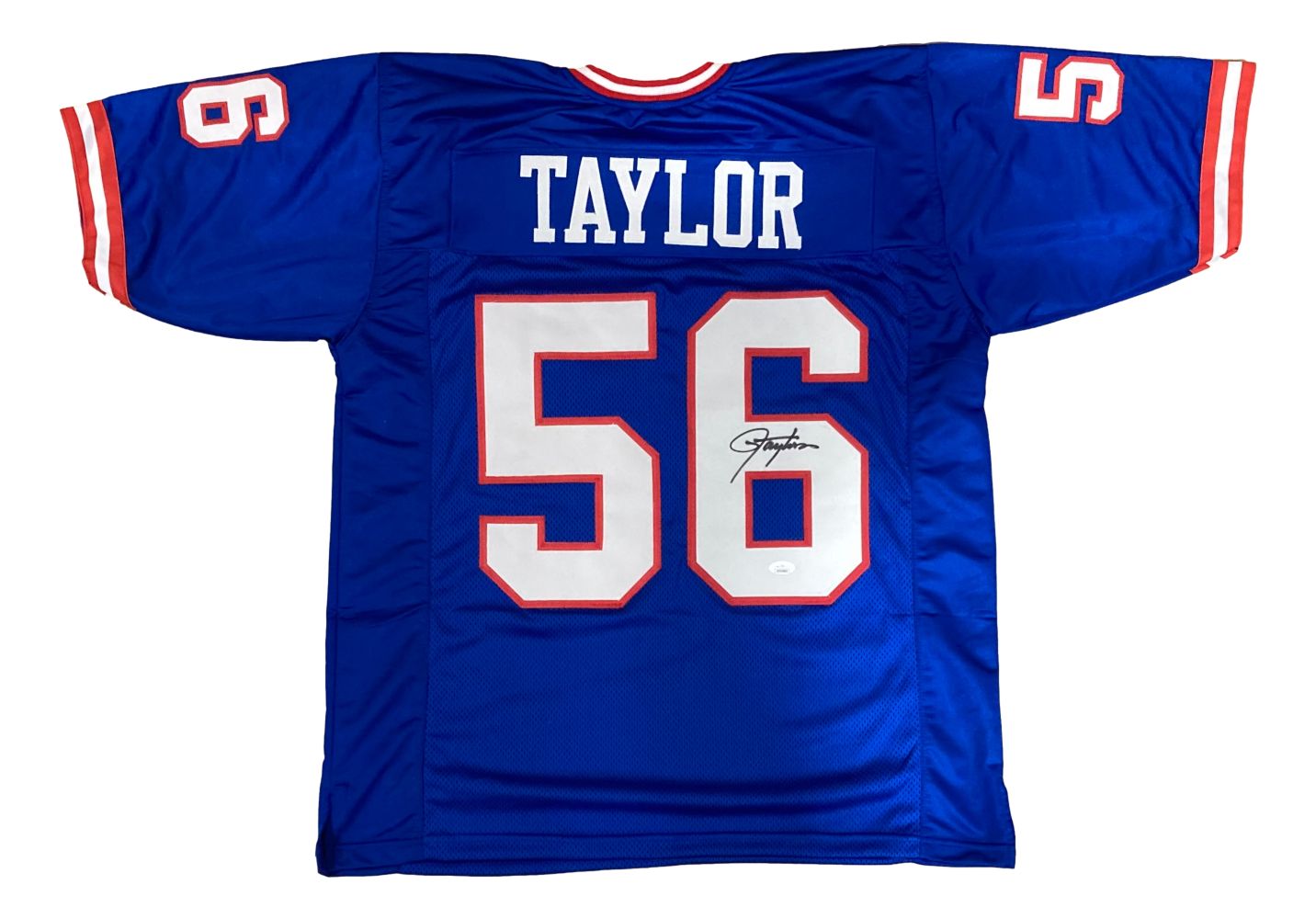 Authentic Lawrence Taylor New York Giants Signed Blue Football Jersey with JSA Hologram - Perfect for NFL Memorabilia Collectors and Sports Fans Display