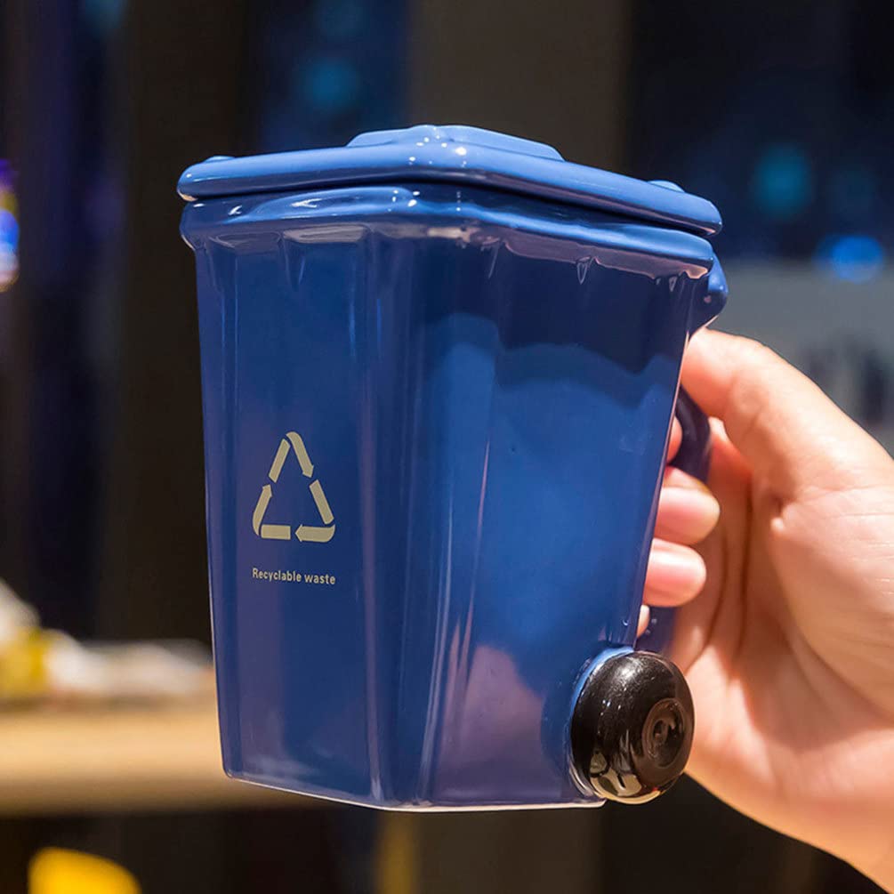 Insulated Ceramic Coffee Mug with Lid - Multi-Function Desktop Recycle Bin & Drinkware - Blue Gaming Mug for Home, Office, Gaming Setup & Outdoor Use