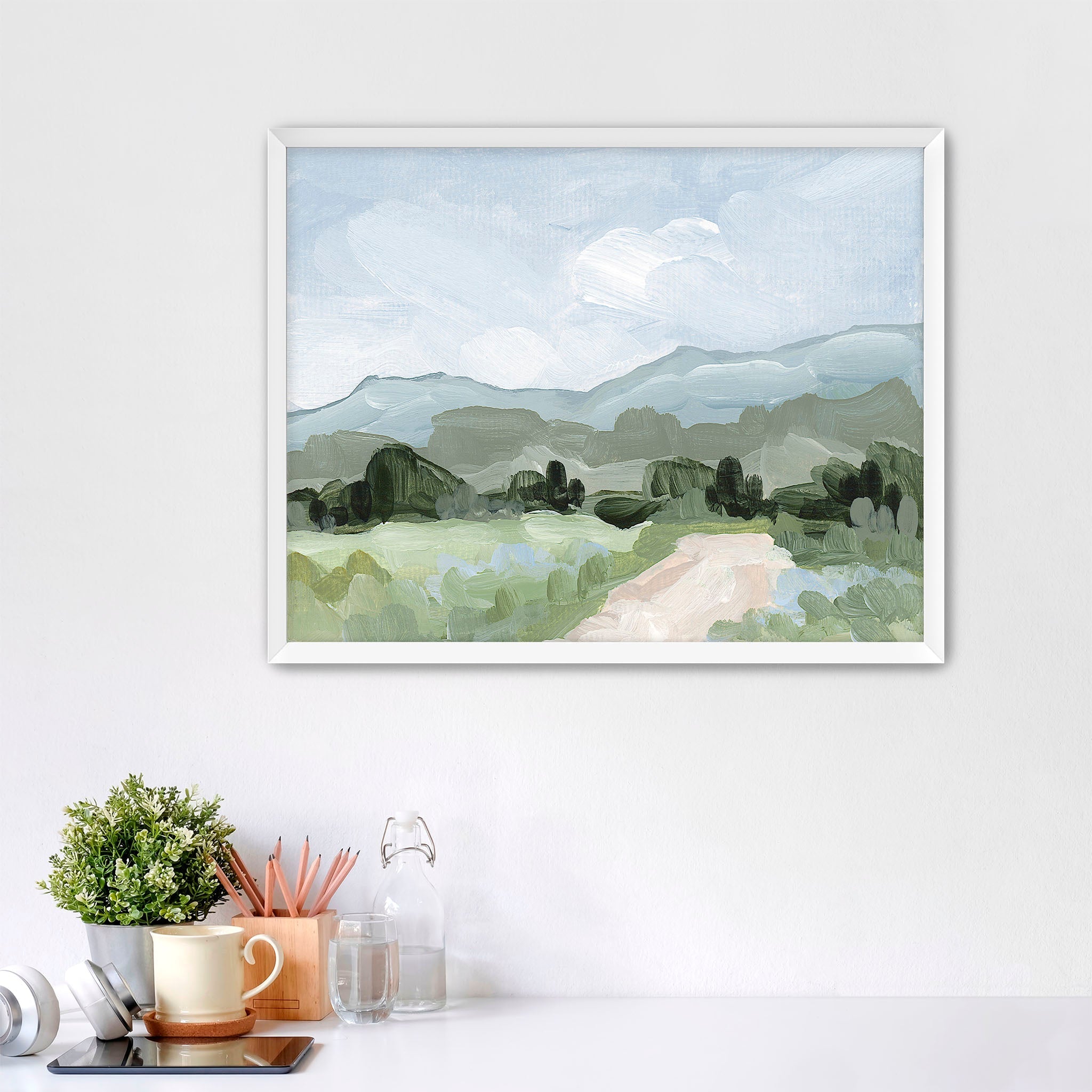 Blue Fields Art Print - Modern Wall Decor for Living Room, Bedroom & Office | High-Quality Canvas Painting | Home & Office Aesthetic Decor