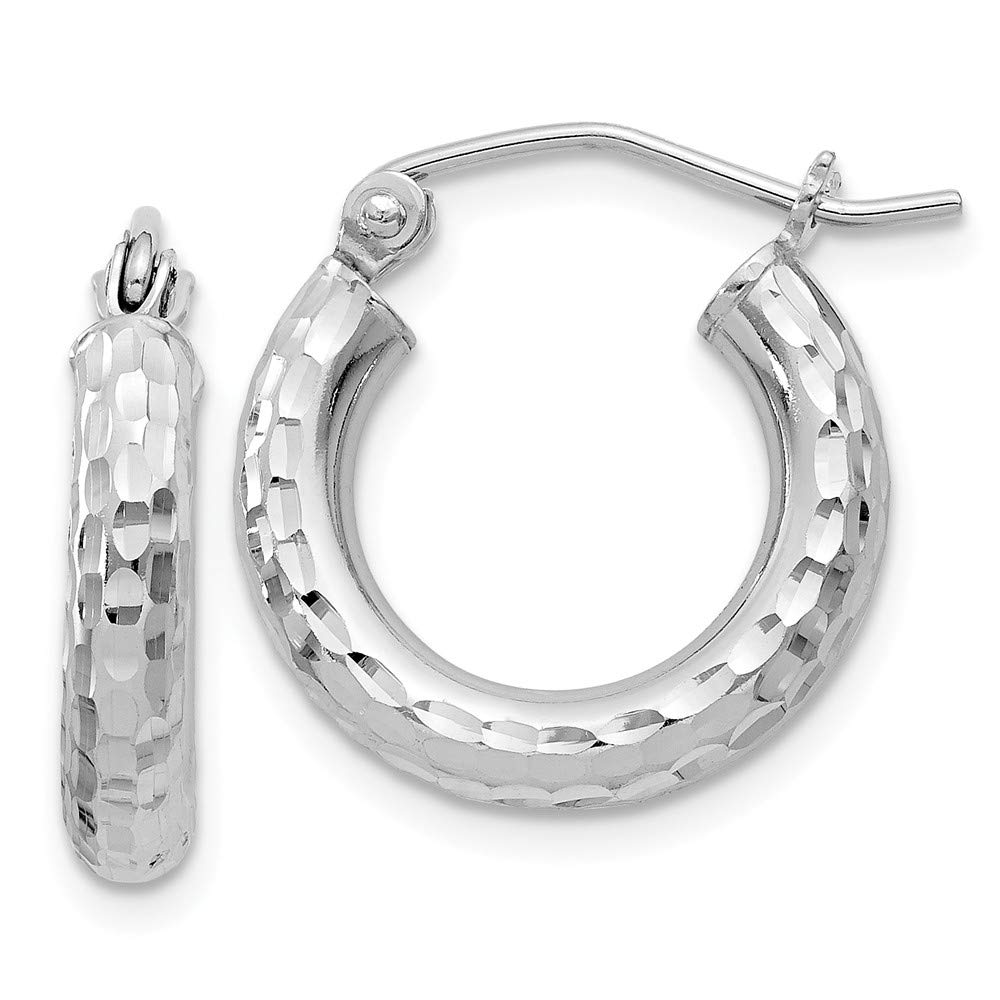 Sterling Silver Rhodium-Plated 3mm Shiny-Cut Hoop Earrings for Women | Hypoallergenic Everyday Jewelry | Perfect for Work, Date Night & Special Occasions