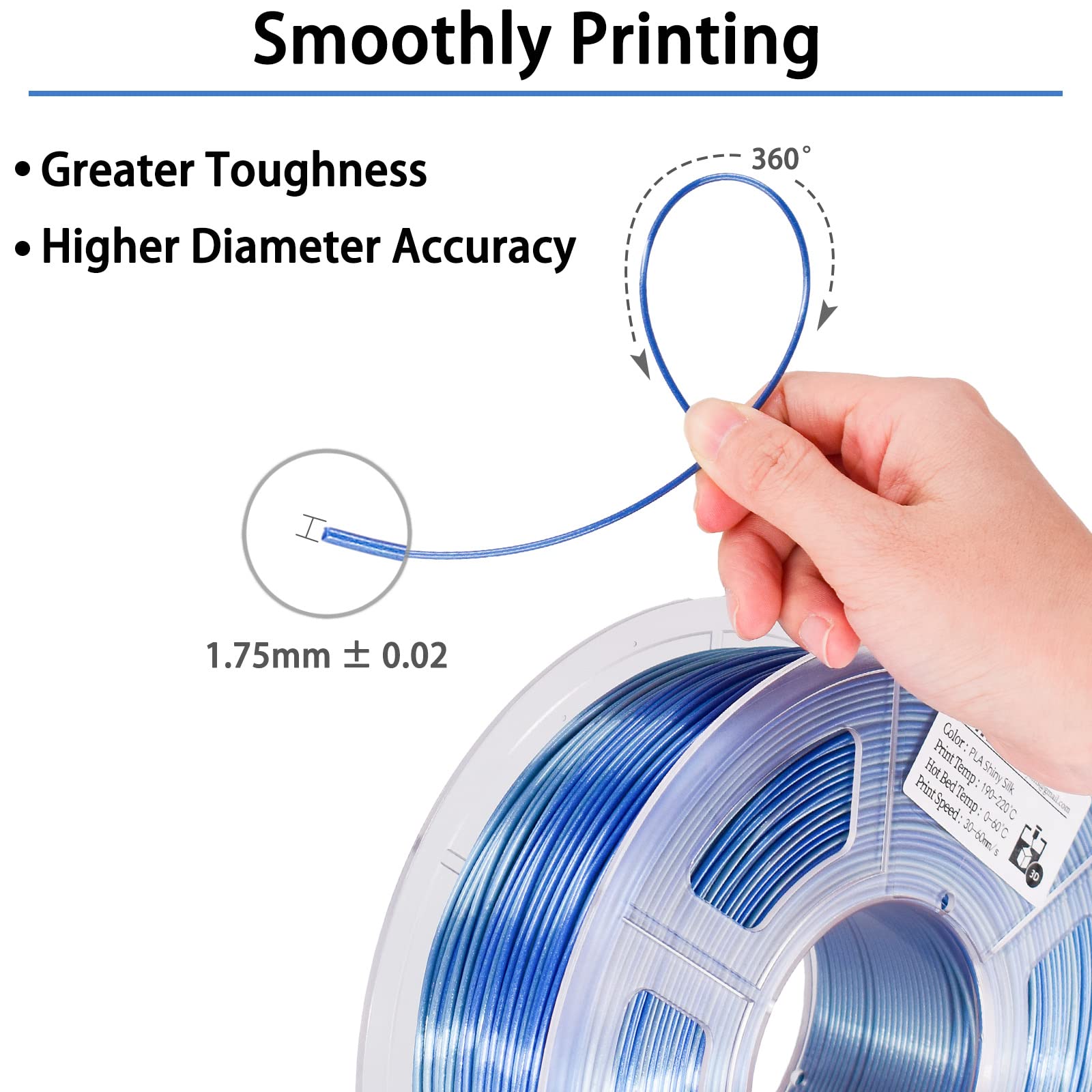 Premium Silk Silver & Shiny Blue PLA 3D Printer Filament 1.75mm ±0.02mm - 1kg/2.2lbs Spool for Smooth 3D Printing - Ideal for Cosplay, DIY Crafts & Home Decor Projects