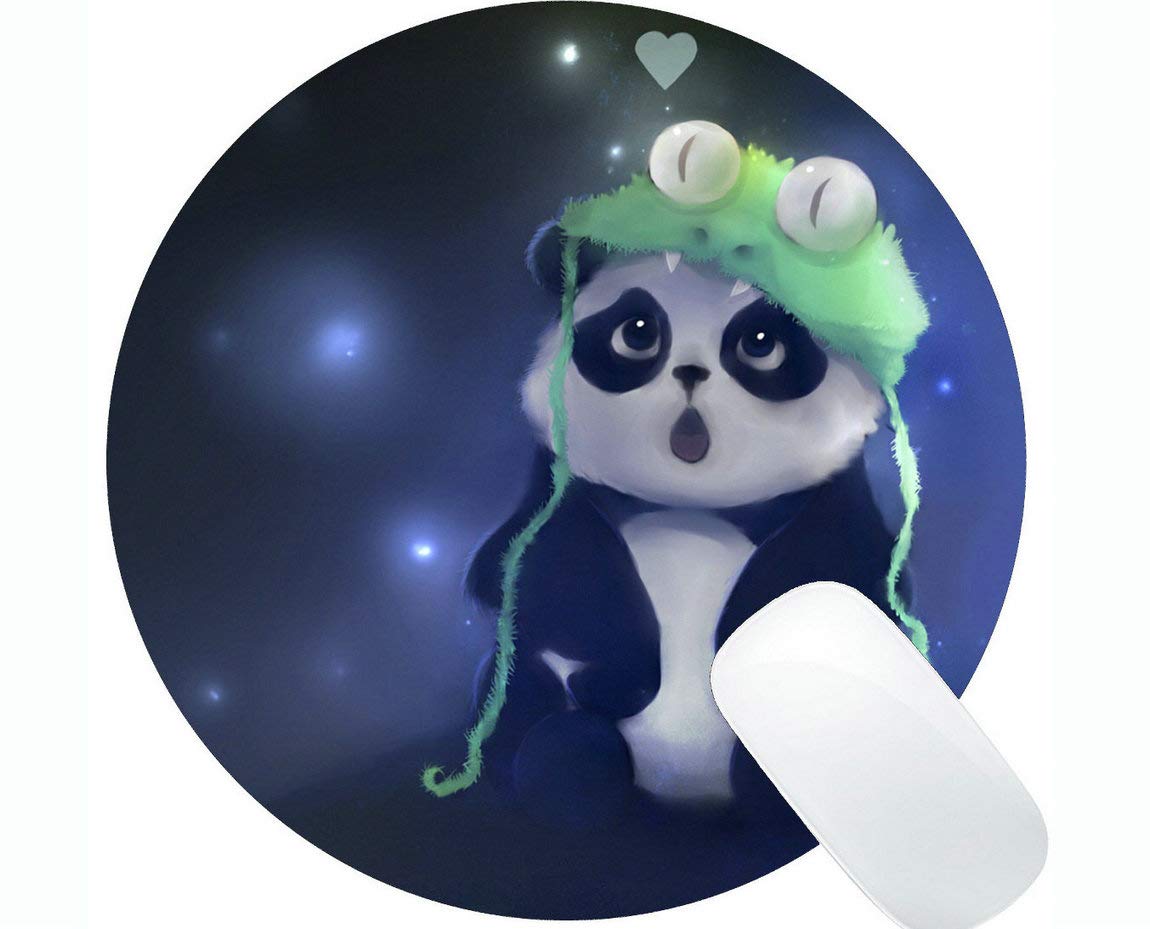 Premium Round Mouse Pad with Stitched Edge - Cute Panda Design, Non-Slip Rubber Base for Laptop & Computer - Perfect for Gaming, Office Work & Home Use