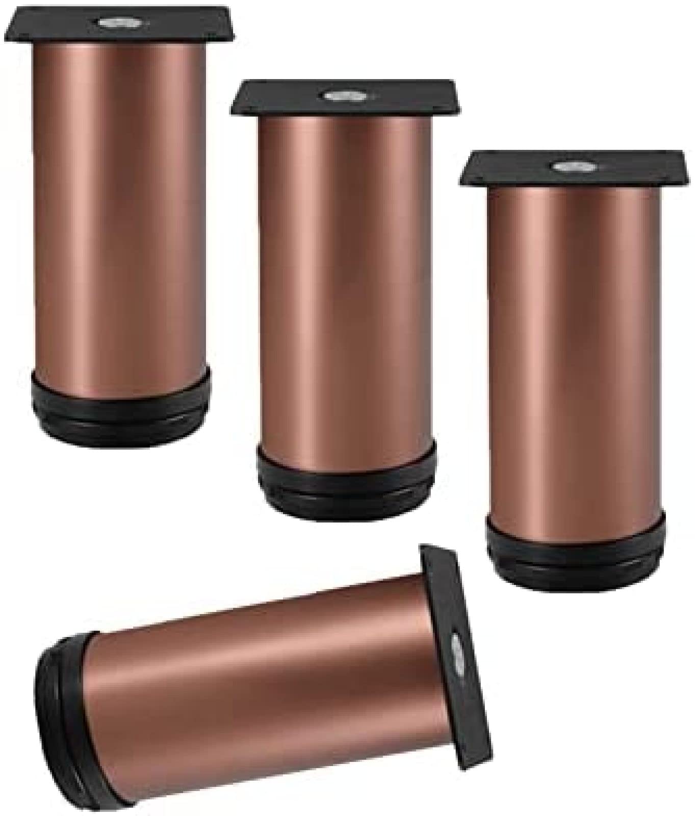 Stainless Steel Adjustable Furniture Legs - 4 Pack Round Metal Cabinet Feet for TV Stand, Desk, Kitchen Table - 60cm Height, Frosted Rose Gold Finish - Perfect for Home Office & Modern Interior Design