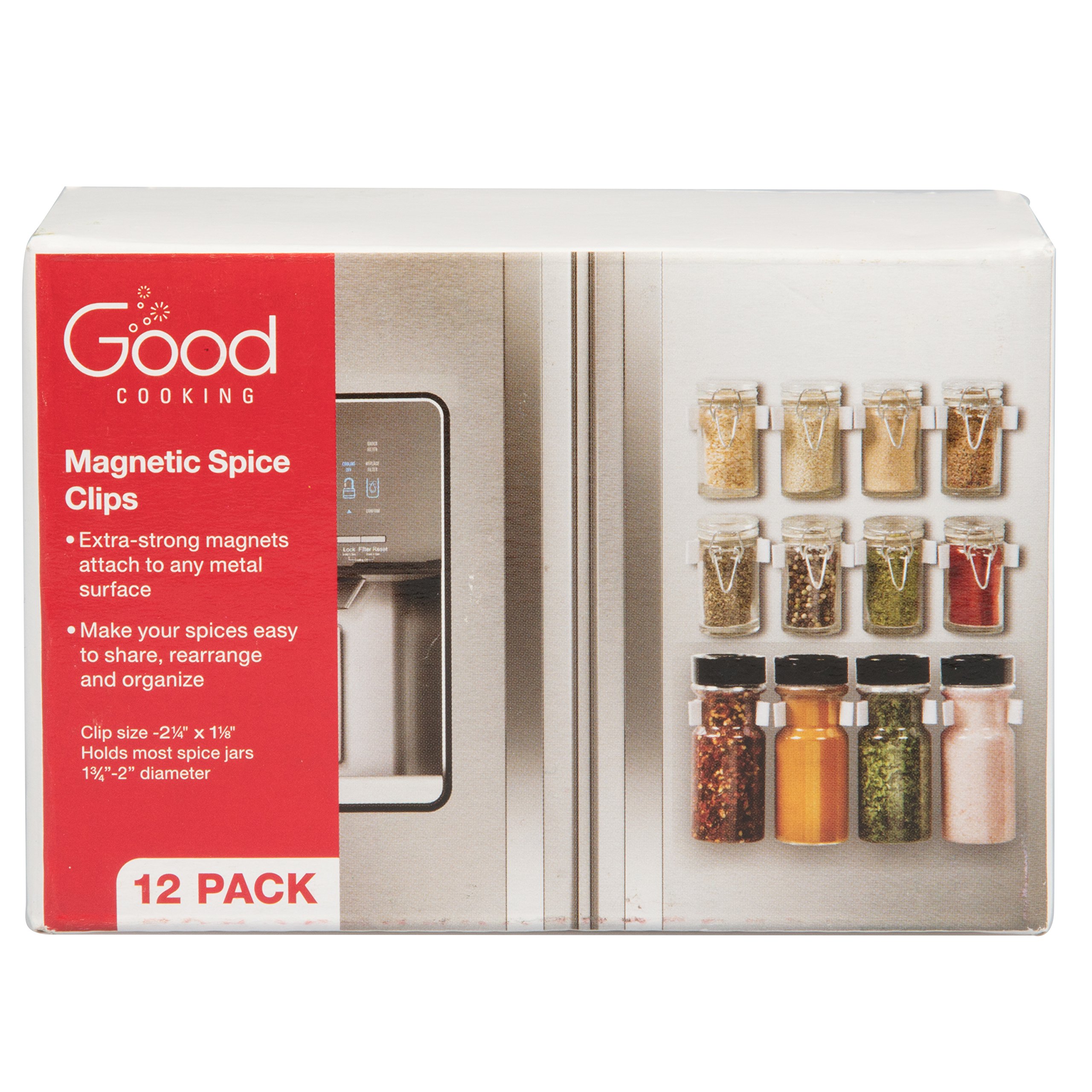 12-Pack Magnetic Spice Rack Organizer Clips - Universal Spice Jar Grippers for Refrigerator & Metal Surfaces - No Screw Kitchen Storage Solution - Perfect for Pantry, Cabinet & Countertop Organization