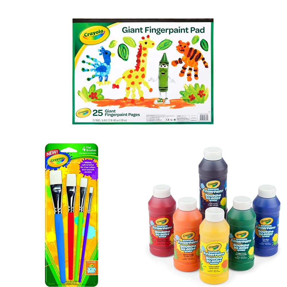 Crayola Washable Finger Paint Set for Kids - Non-Toxic, Mess-Free Painting Kit with Painting Pad & Large Paint Brushes - Perfect for Art Projects, Classroom Activities & Creative Play at Home
