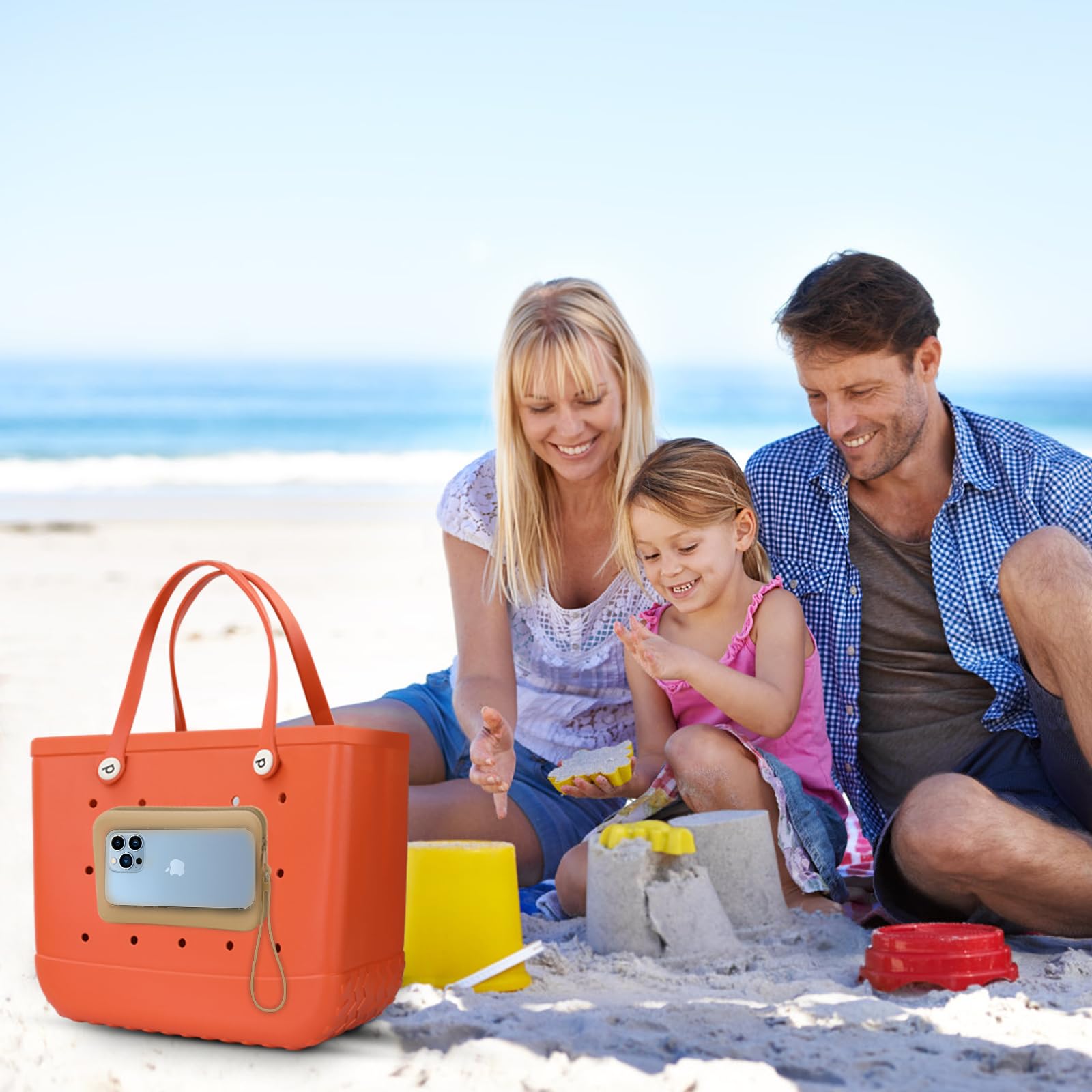 Bogg Bag Accessories Set - Large Khaki Silicone Phone Holder, Charm & Zipper Wallet with Lanyard | Perfect for Beach, Pool & Tote Bags | Waterproof Organizer for Summer Outings