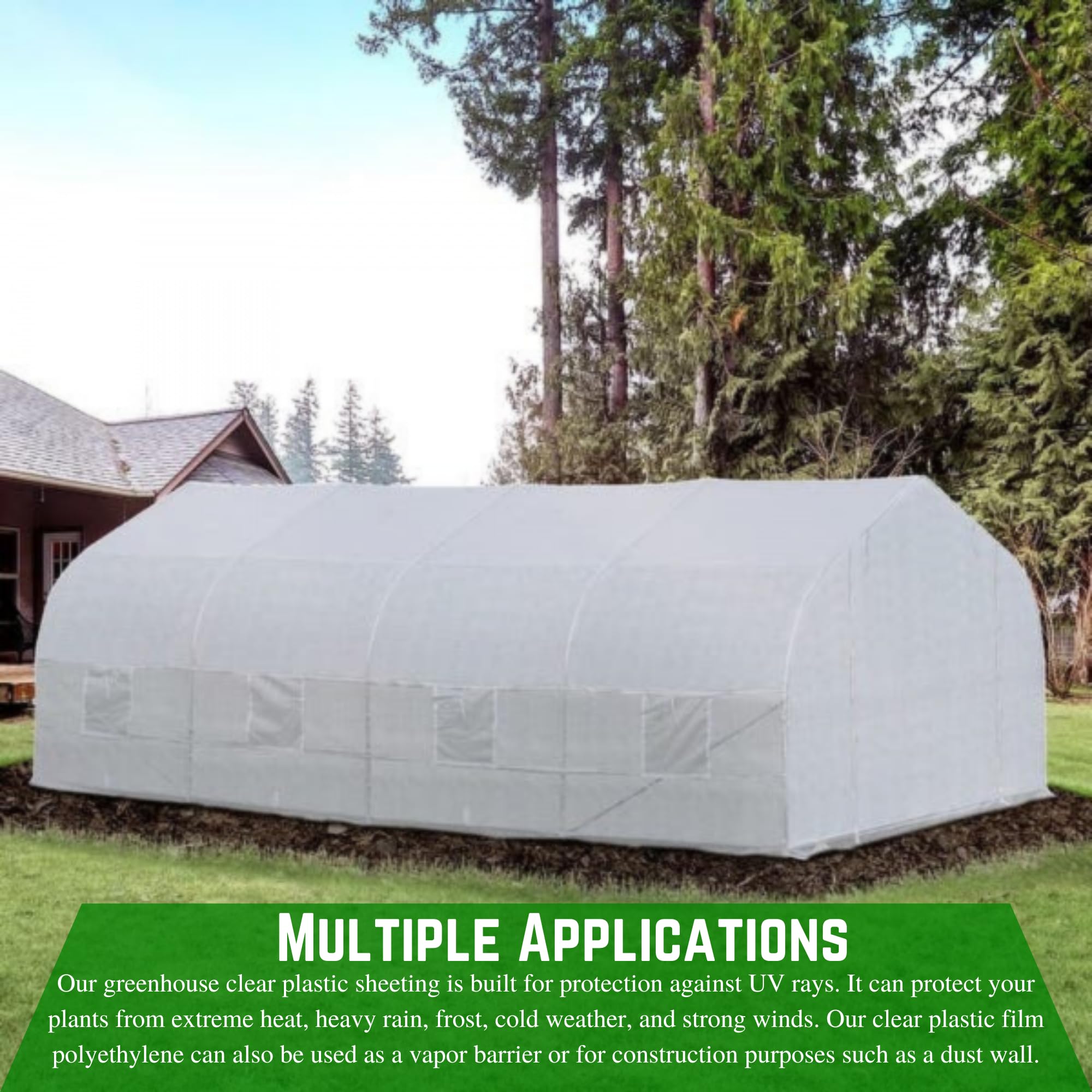 UV-Resistant 10 mil White Greenhouse Plastic Sheeting - 4 Year String Reinforced Polyethylene Film for Hoop House & Greenhouse Cover (32' x 40') - Durable Plant Protection for Year-Round Gardening