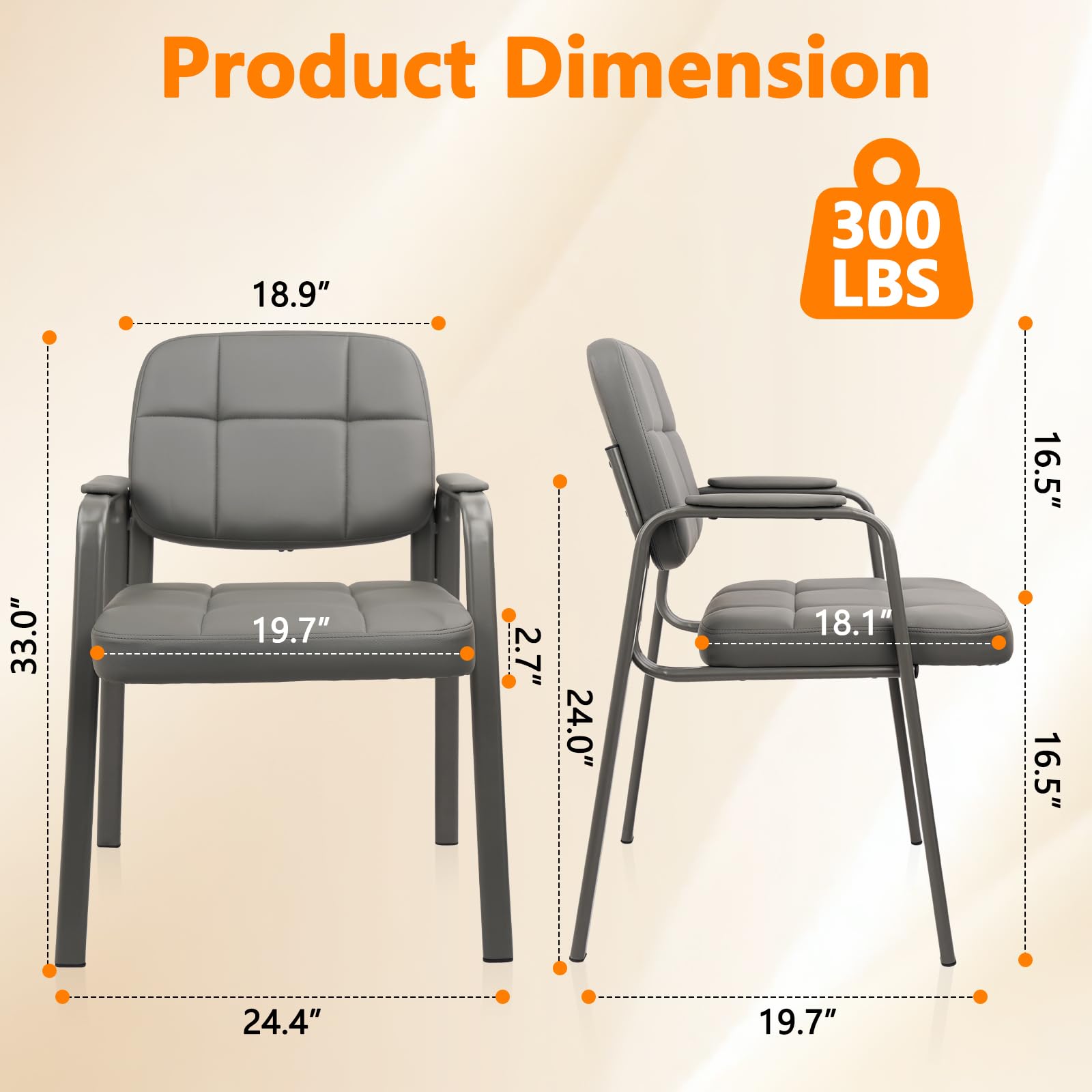CLATINA Waiting Room Guest Chair - Bonded Leather Padded Armrest, Ergonomic Office Reception Chair for Conference Rooms & Lobby Areas (Grey, 1-Pack) - Perfect for Corporate Offices, Hospitals, and Hotel Waiting Areas
