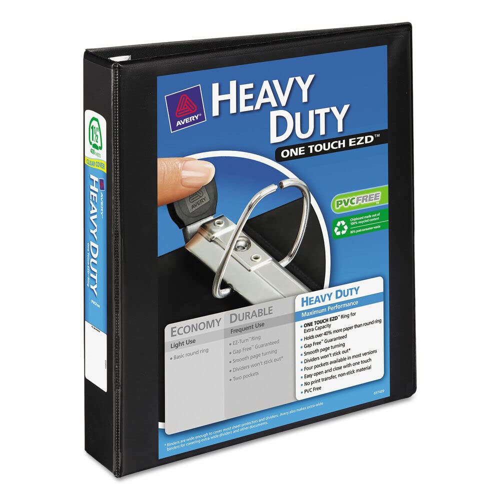 Heavy-Duty View Binder with Locking 1-Touch EZD Rings - 1.5 Inch Capacity, Black (79695) - Perfect for Office Organization, School Projects, and Business Presentations
