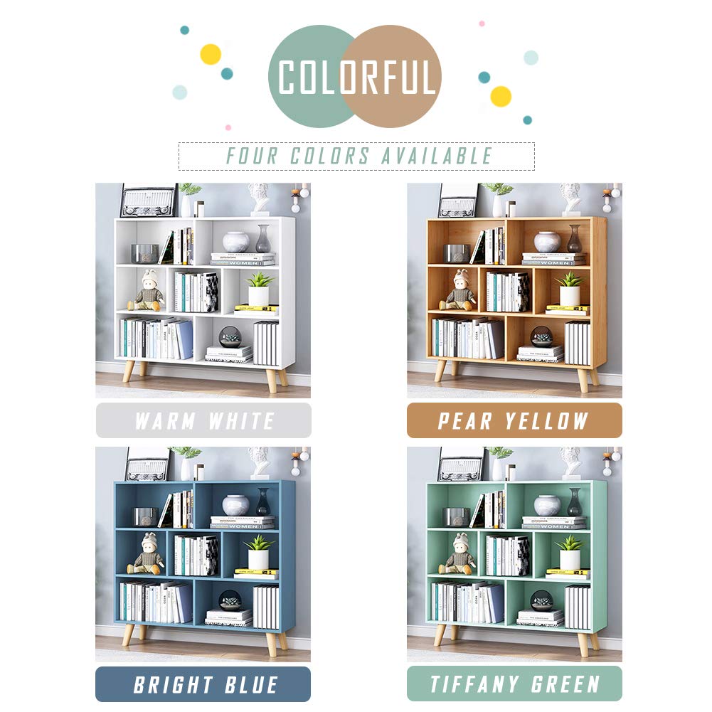 IOTXY 3-Tier Wooden Open Shelf Bookcase - Free Standing Floor Display Cabinet with 7 Cubes & Legs, Warm White - Perfect for Living Room, Bedroom, Office & Home Decor Storage