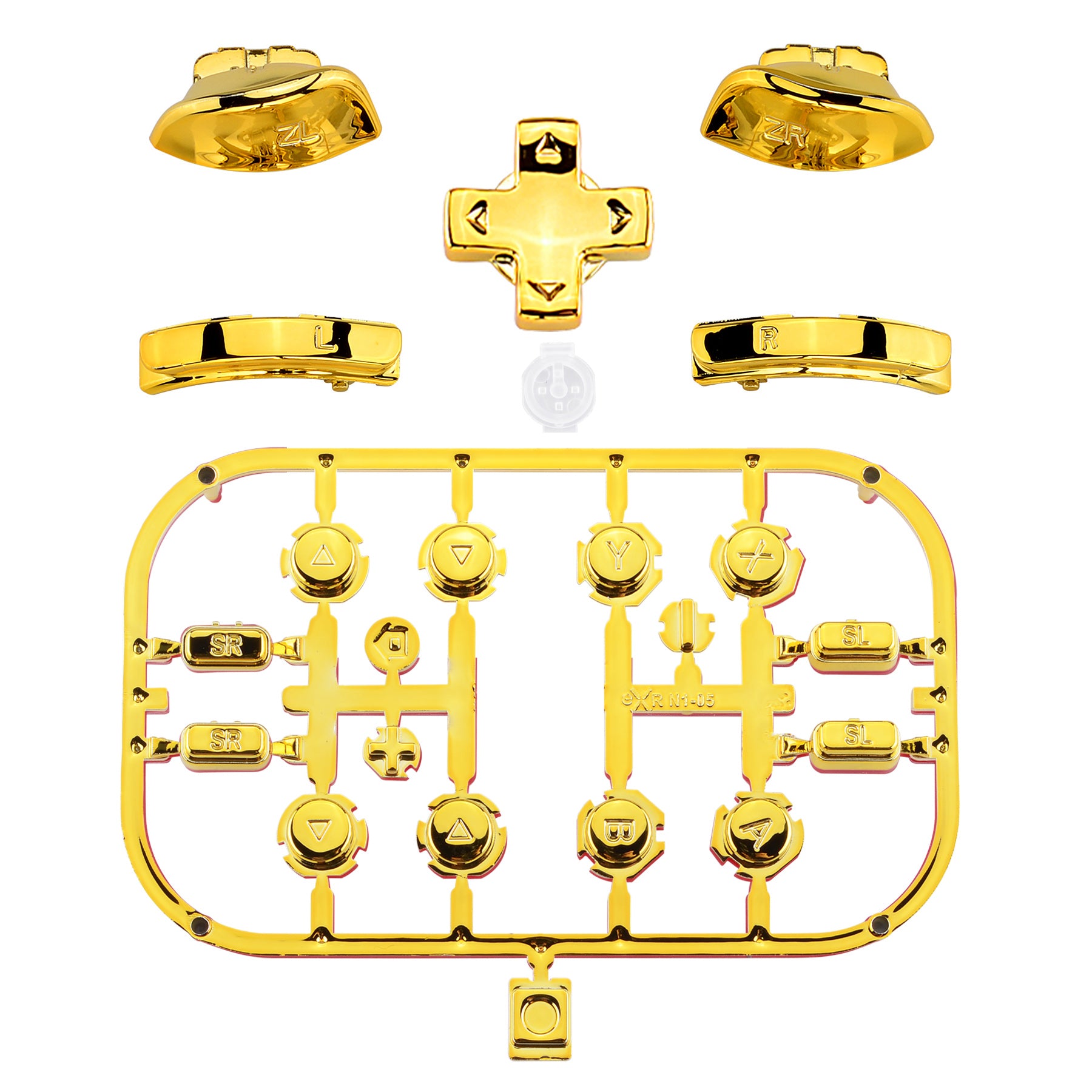 eXtremeRate Chrome Gold D-Pad ABXY Buttons & Trigger Set for Nintendo Switch Joy-Con & OLED - Replacement Buttons Kit with Springs (D-Pad Fits eXtremeRate Shell Only) - Perfect for Gaming, DIY Repairs & Controller Customization