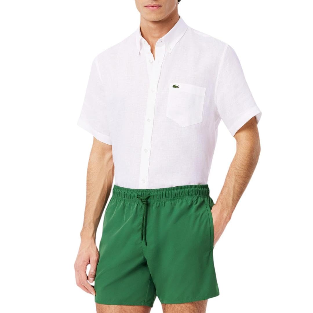 Lacoste Men's Short Sleeve Linen Button Down Shirt - Classic Regular Fit with Front Pocket | Casual Summer Wear & Office Style