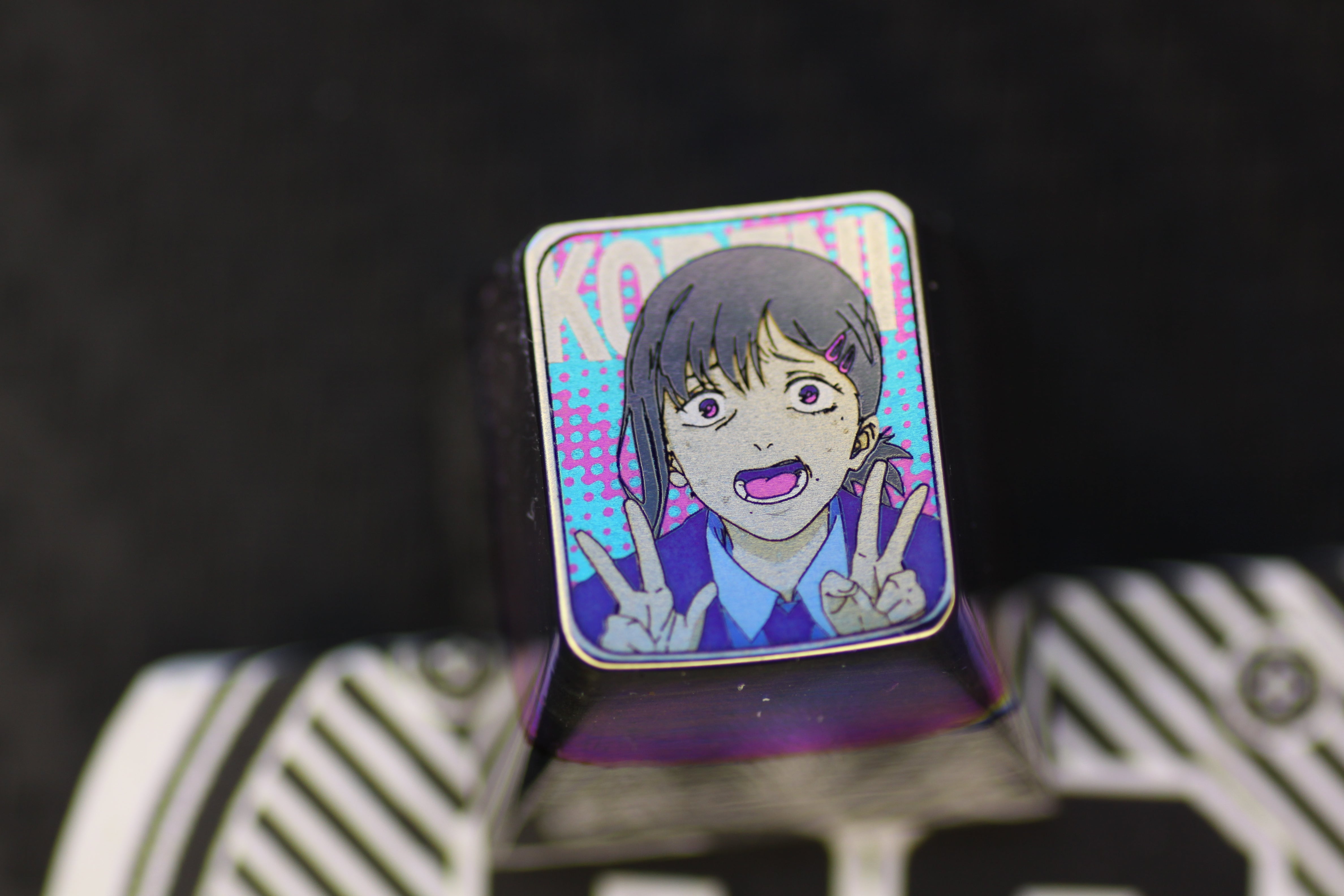 Chainsaw Man Anime 1U Titanium Alloy Custom Keycaps - Metal Decorative Keycaps for Mechanical Keyboards - Perfect for Gaming & Anime Fans