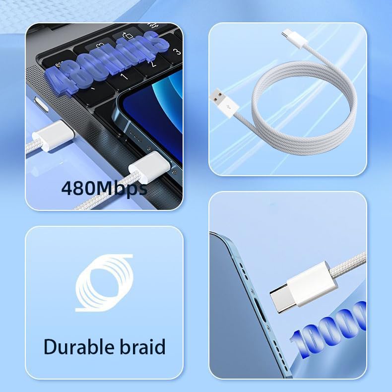 Premium Braided USB-C to USB-A Fast Charging Cable for Apple iPhone 16/15 Pro Max - Durable Nylon Woven CarPlay Charger Cord - Compatible with iPhone Charging & CarPlay System - Perfect for Home, Office & Car Use