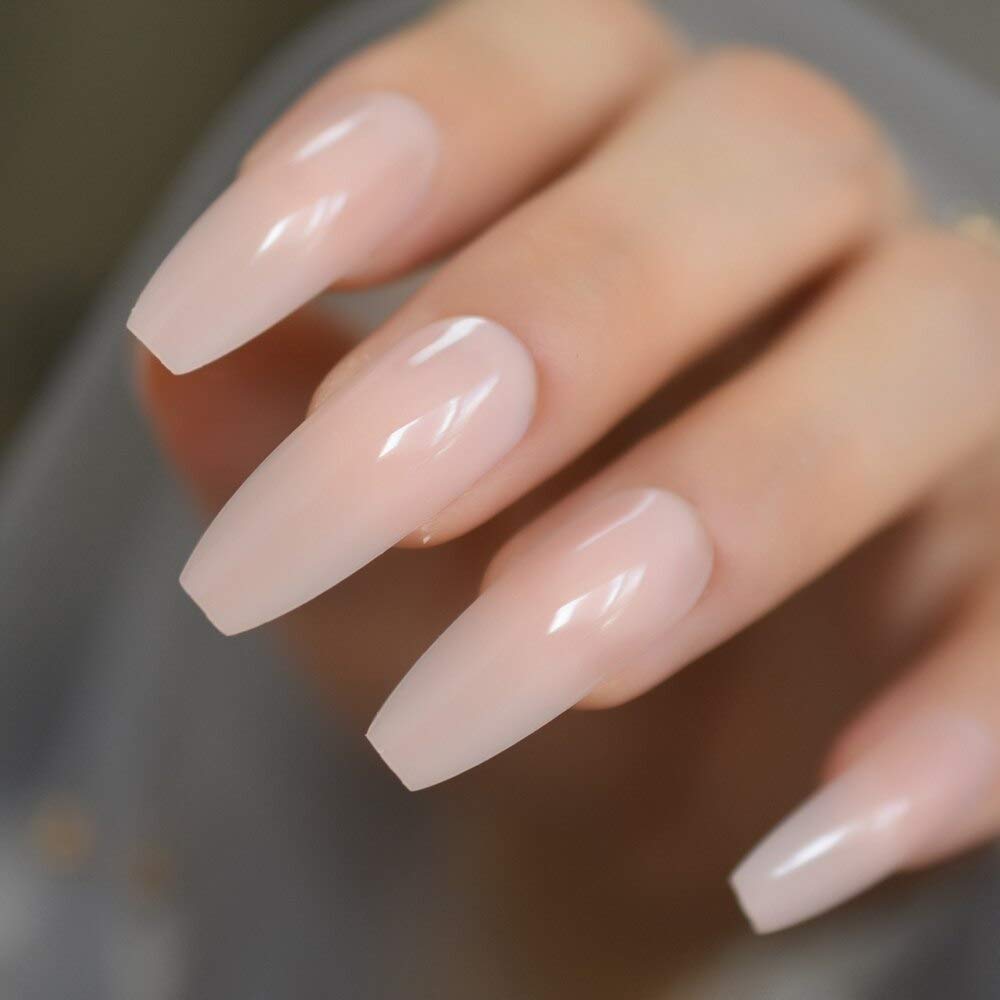 CoolNail Glossy Nude Ballerina Press-On False Nails - Extra Long Natural Coffin Shape with Jelly Glue Sticker | UV Gel Fake Nails for Women | Perfect for Parties, Weddings & Everyday Wear
