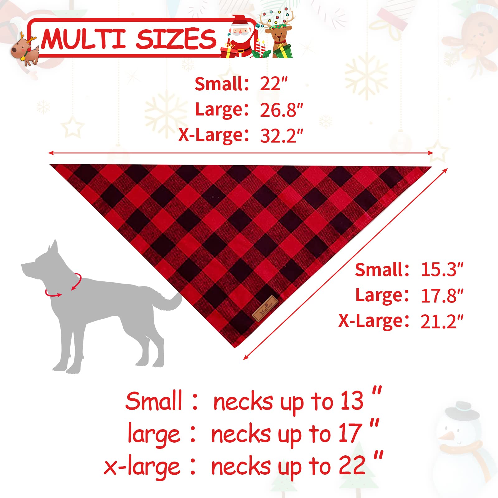 Malier 2 Pack Christmas Dog Bandanas - Classic Buffalo Red Plaid Pet Scarf for Small to XL Dogs | Holiday Pet Costume Accessories for Boys & Girls | Perfect for Christmas Photos & Festive Gatherings