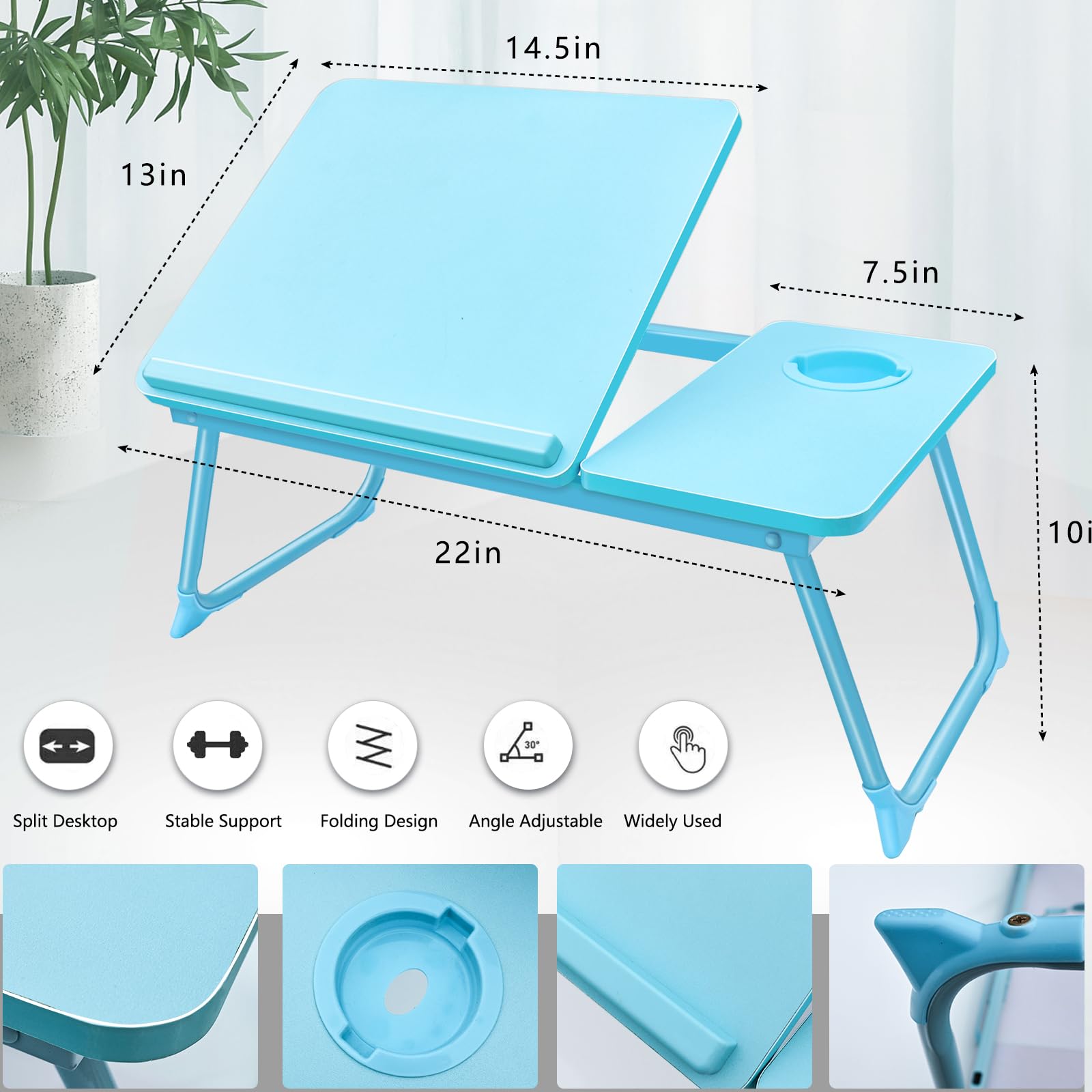 Portable Foldable Laptop Desk for Bed & Couch - Adjustable Bed Tray Table with Cup Holder for Kids & Adults - Perfect for Working, Studying, Reading or Eating in Bed, Sofa or Floor