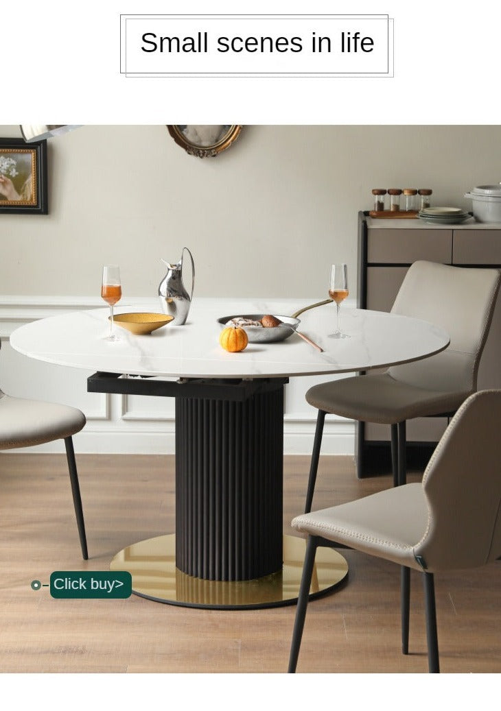 Solid Oak Wood Round Extendable Dining Table with Rotating Lazy Susan - Light Luxury Rock Board Design for Modern Kitchen & Dining Room