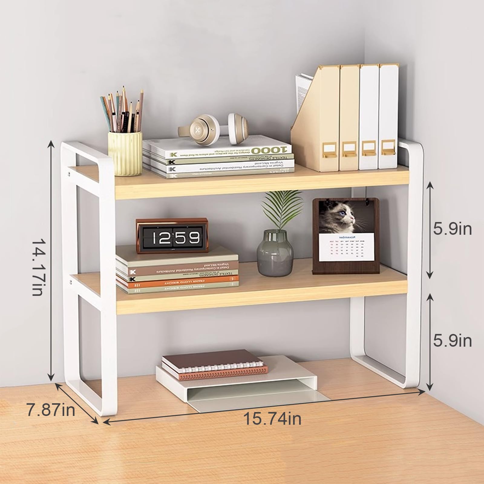 Adjustable Desktop Organizer Shelf - White Office Storage Rack for Computer Desk, Bookshelf & Office Supplies | Perfect for Home Office, Study Room & Workspace Organization