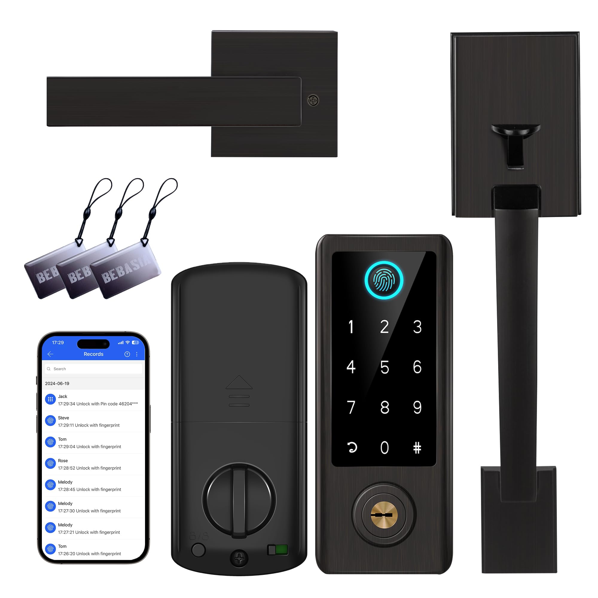 BEBASIA Smart Fingerprint Door Lock with Keyless Entry - Bluetooth Electronic Keypad Deadbolt & Handle Set in Aged Bronze for Front Door Security | Perfect for Homes, Apartments & Vacation Rentals